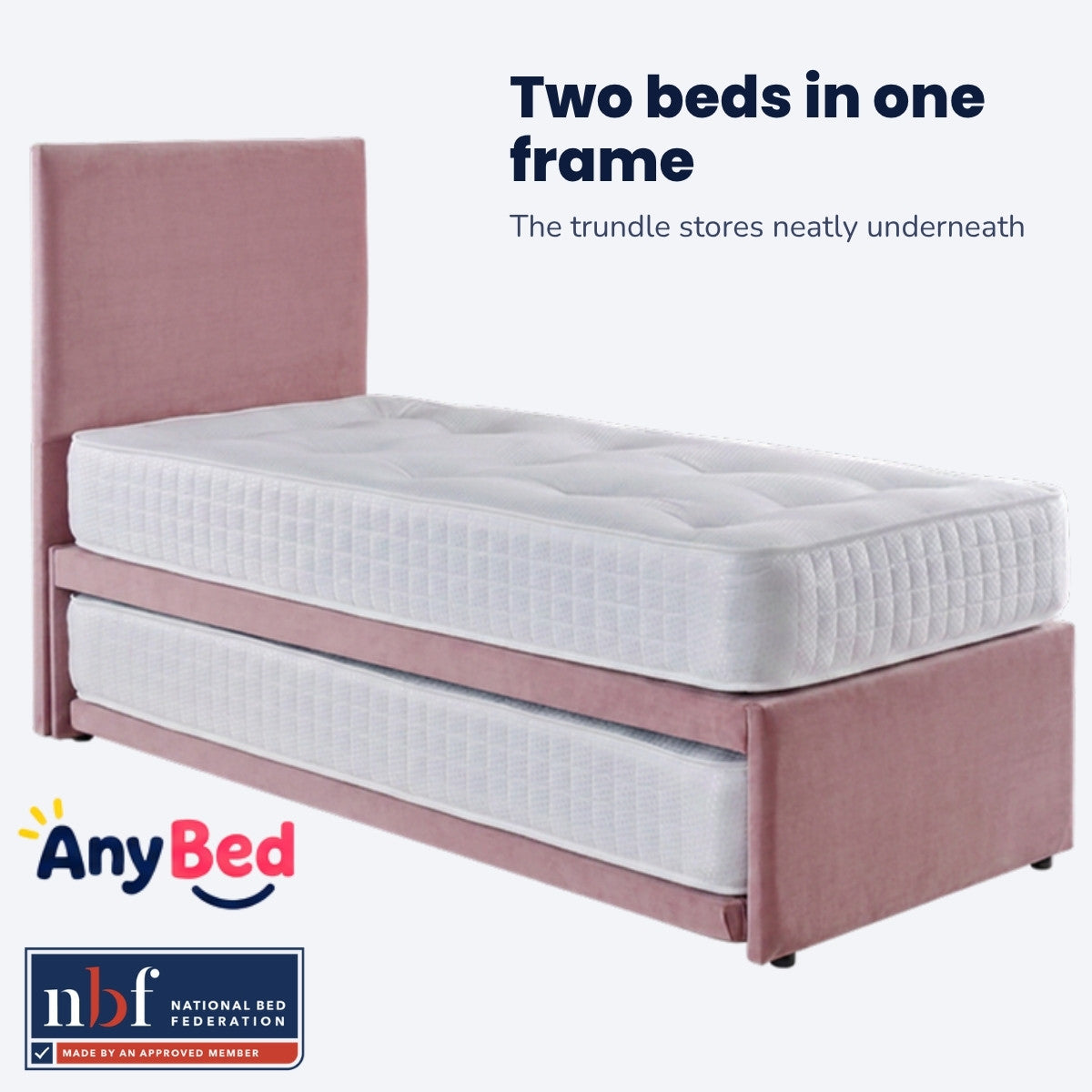 Guest bed with trundle stored underneath, pink