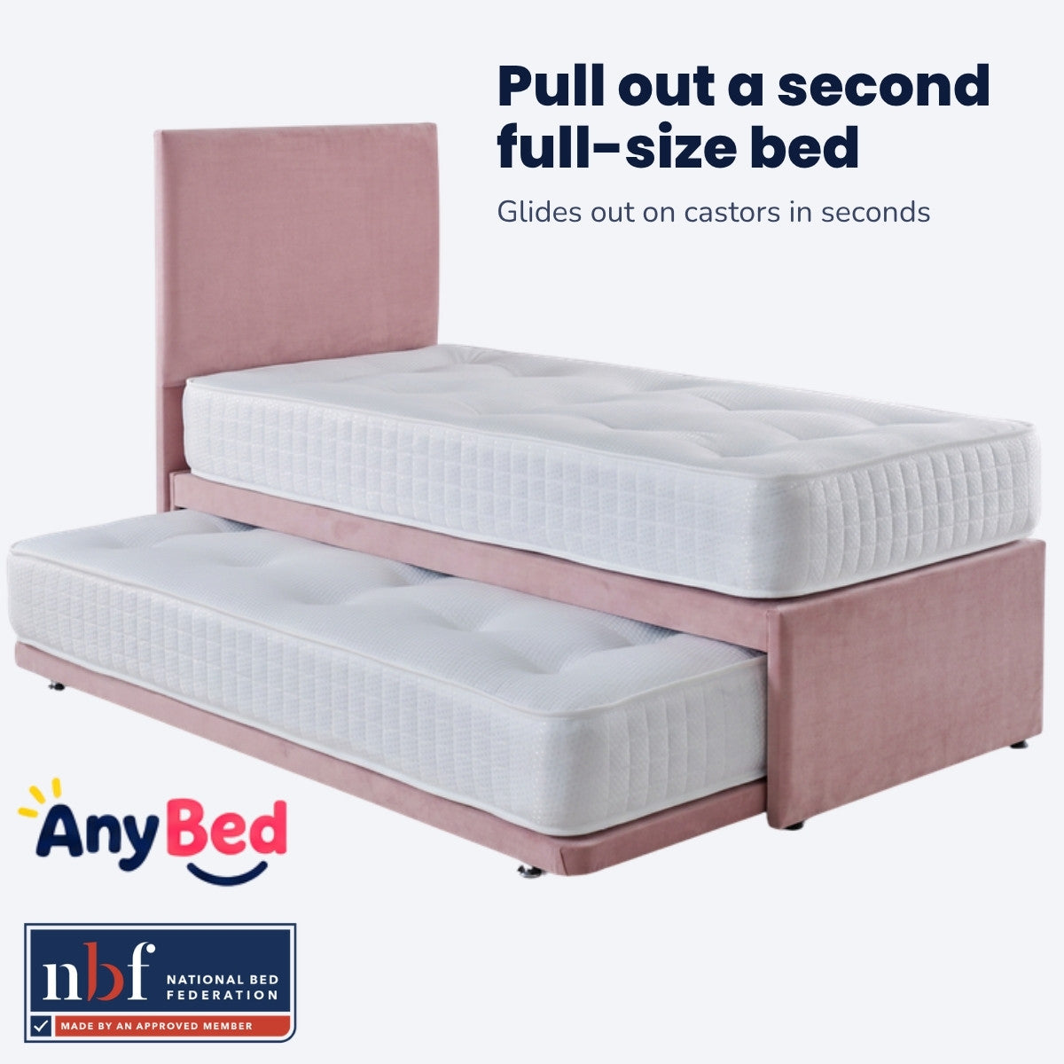 Guest bed with the trundle pulled out as a second full-size single