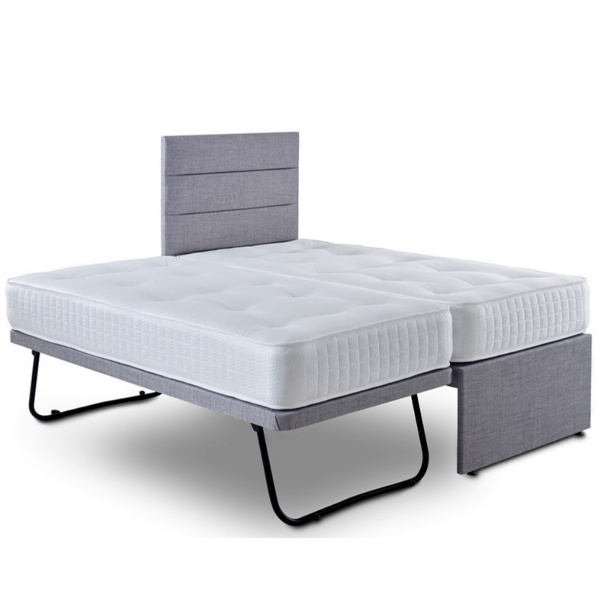 Grampian Seal guest bed with the trundle raised on its legs beside the main bed to make one large bed