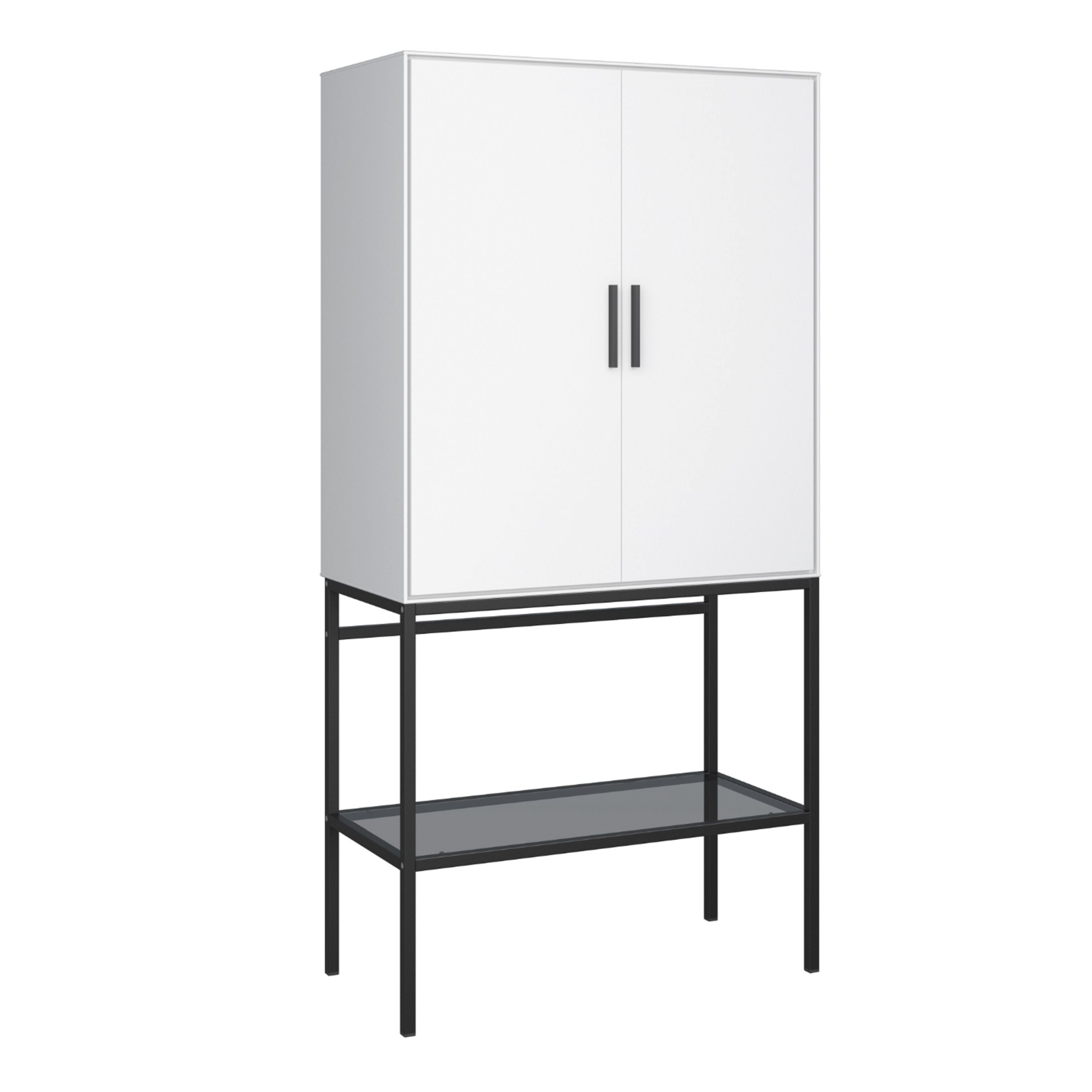 Slimline 2 Door Tall Cabinet in Pure White with Steel Black Legs – FTG, view 3
