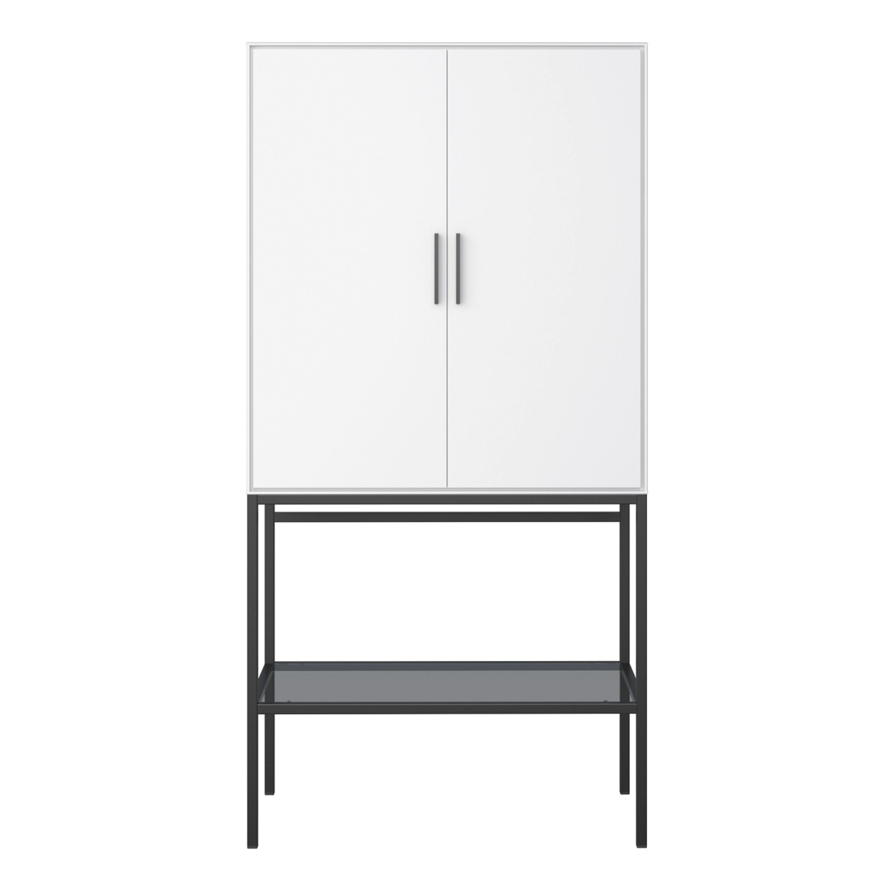 Slimline 2 Door Tall Cabinet in Pure White with Steel Black Legs – FTG, view 2