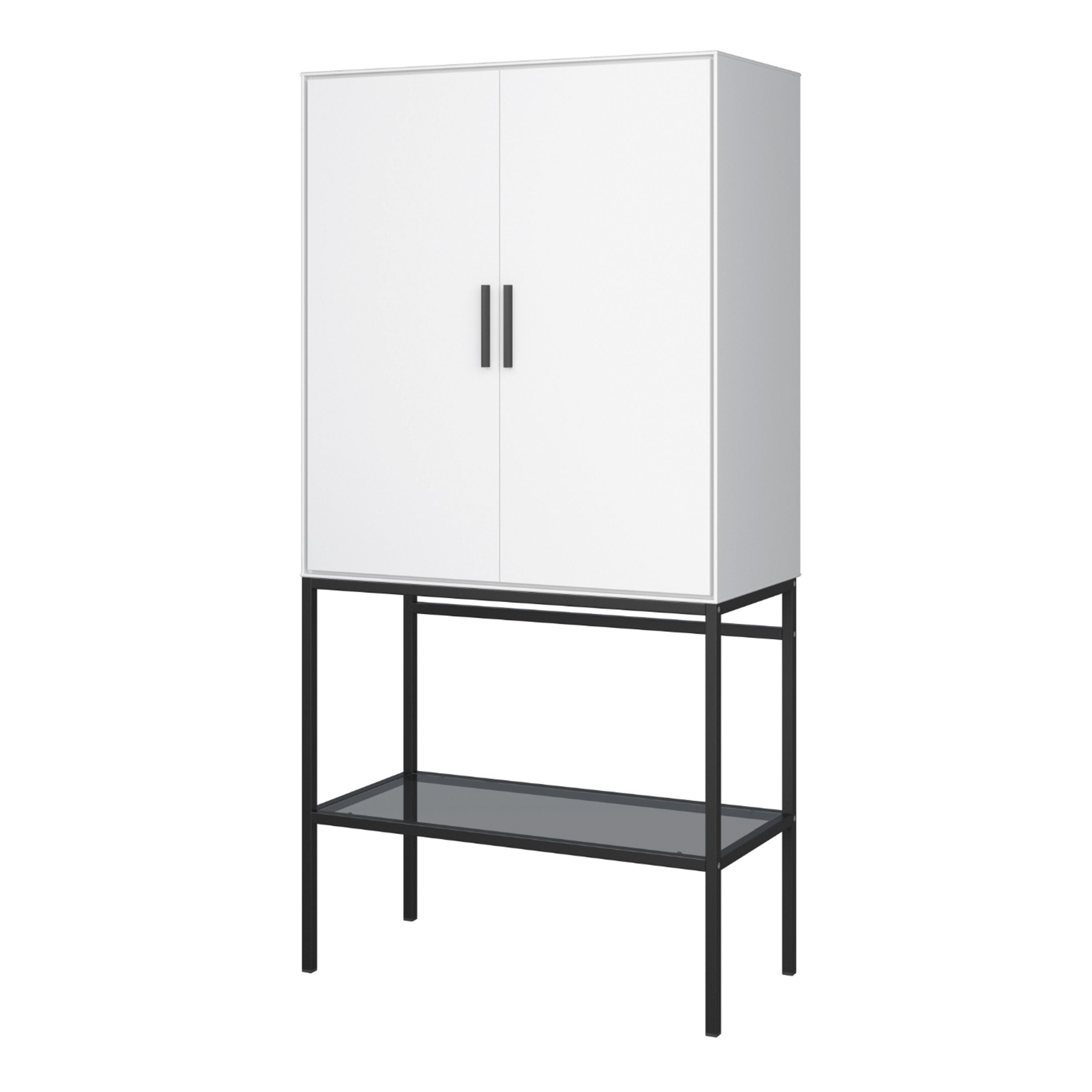 Slimline 2 Door Tall Cabinet in Pure White with Steel Black Legs – FTG