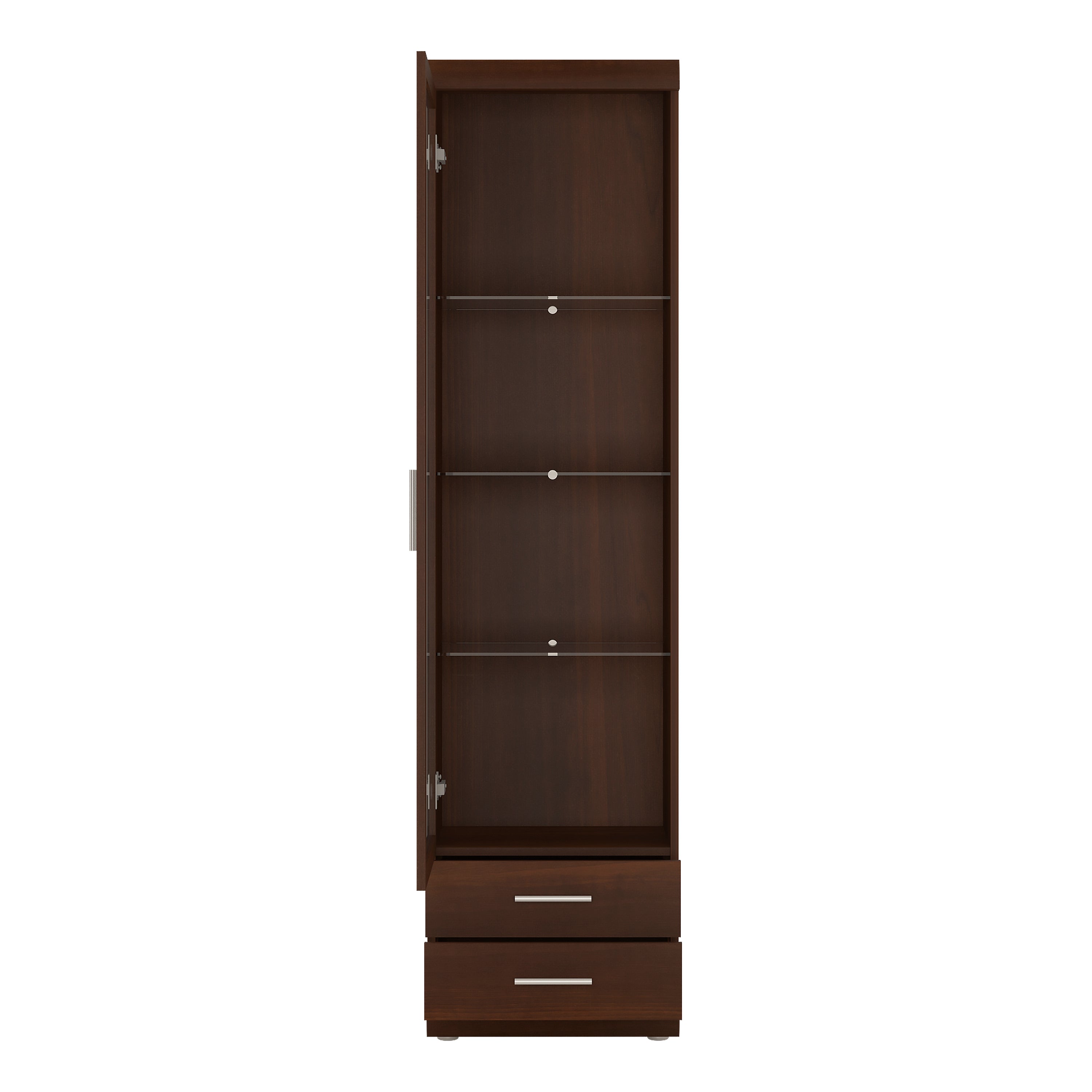 Imperial Tall Glazed 1 Door 2 Drawer Narrow Cabinet in Dark Mahogany Melamine – FTG, view 2