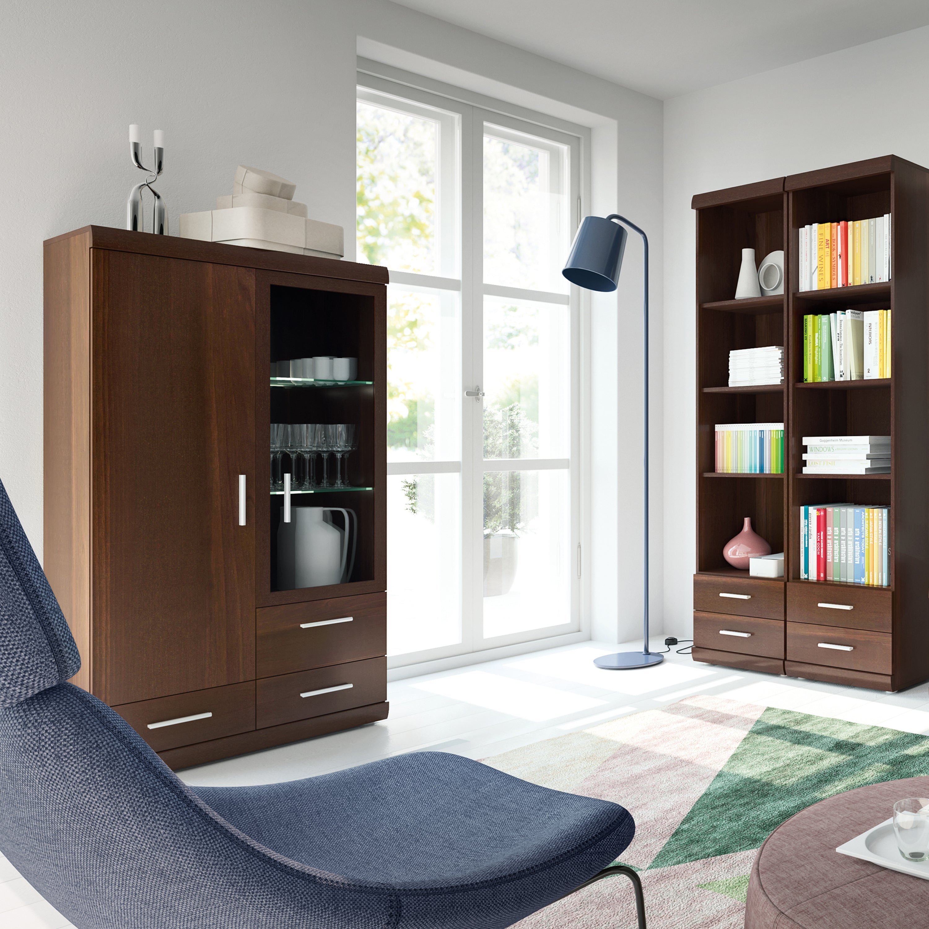 Imperial 2 Door 3 Drawer Glazed Display Cabinet in Dark Mahogany Melamine – FTG, view 3
