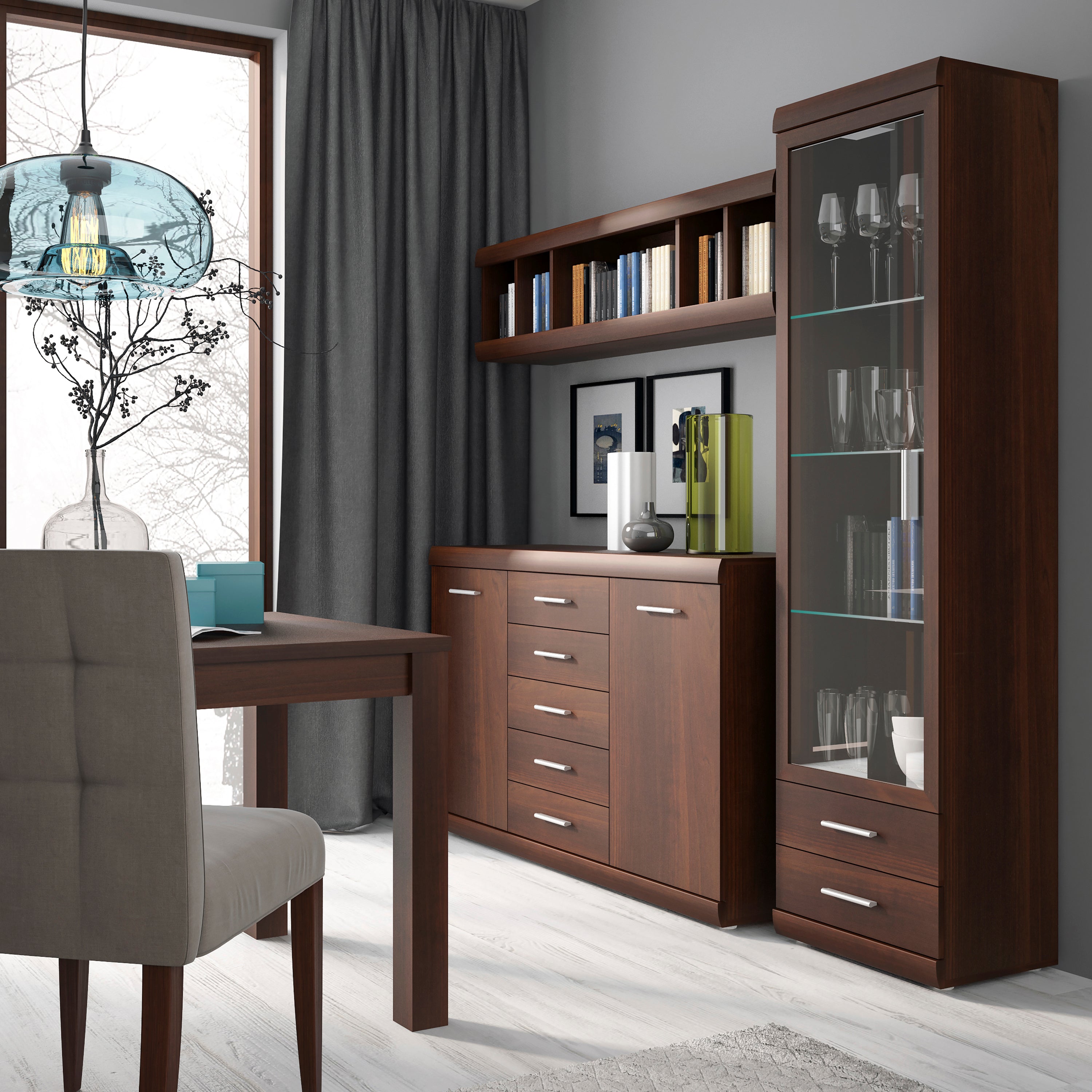 Imperial 2 Door 5 Drawer Sideboard in Dark Mahogany Melamine – FTG, view 3