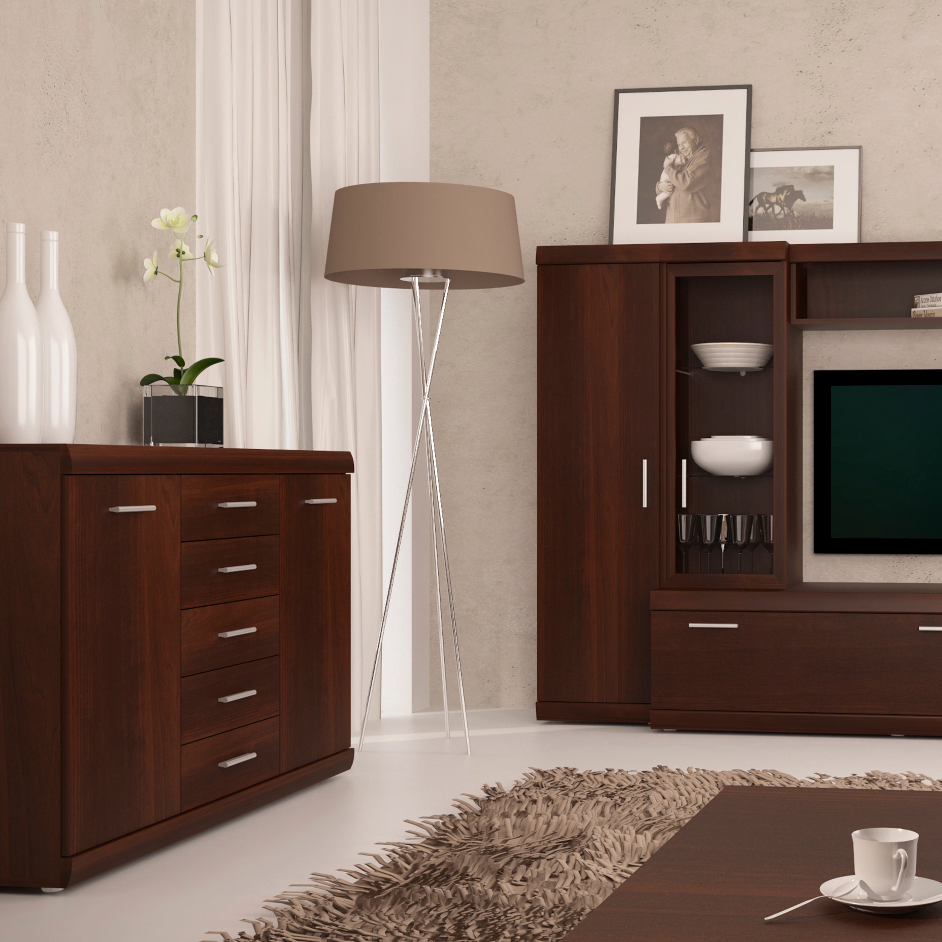 Imperial 2 Door 5 Drawer Sideboard in Dark Mahogany Melamine – FTG, view 7