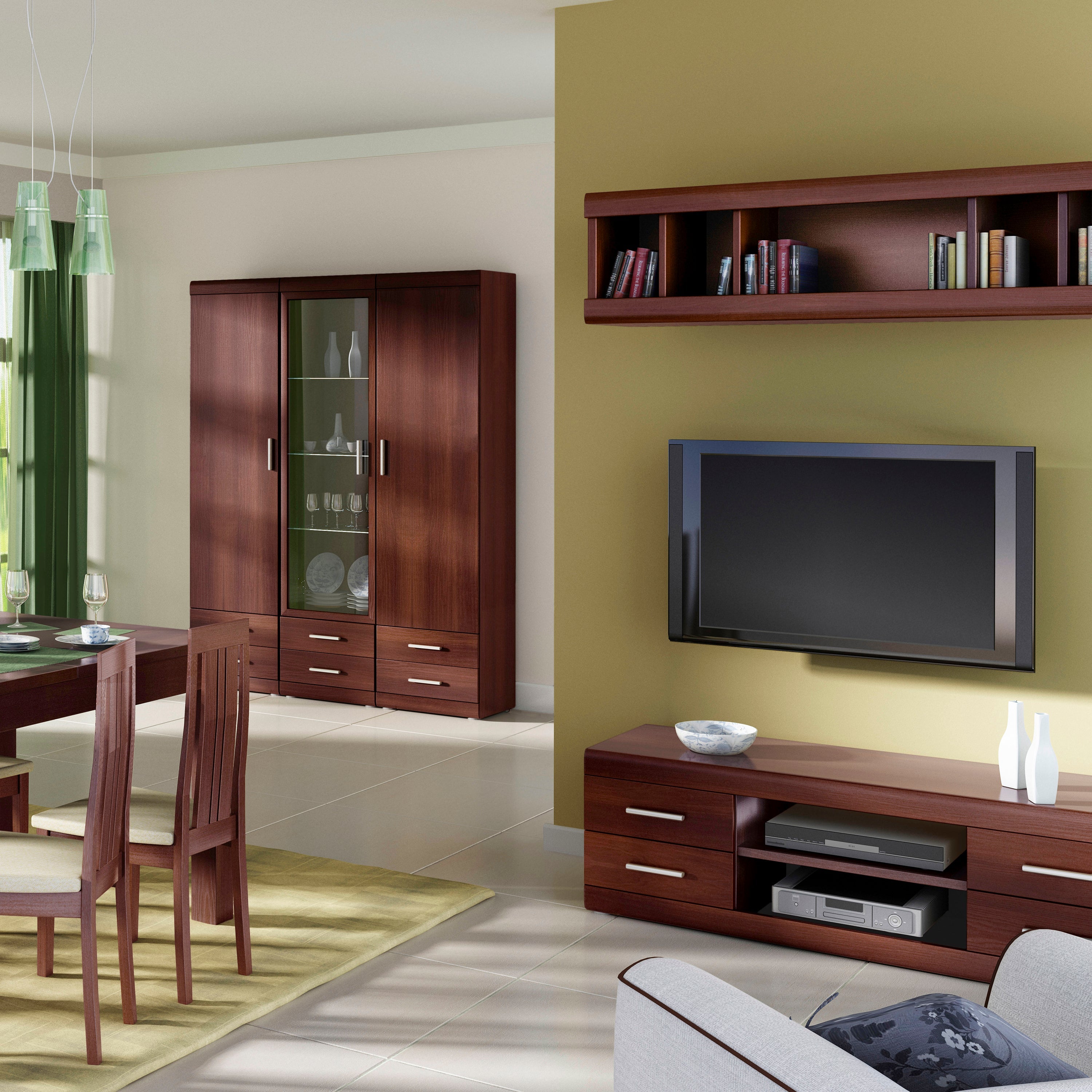 Imperial Wide 4 Drawer TV Cabinet in Dark Mahogany Melamine – FTG, view 3
