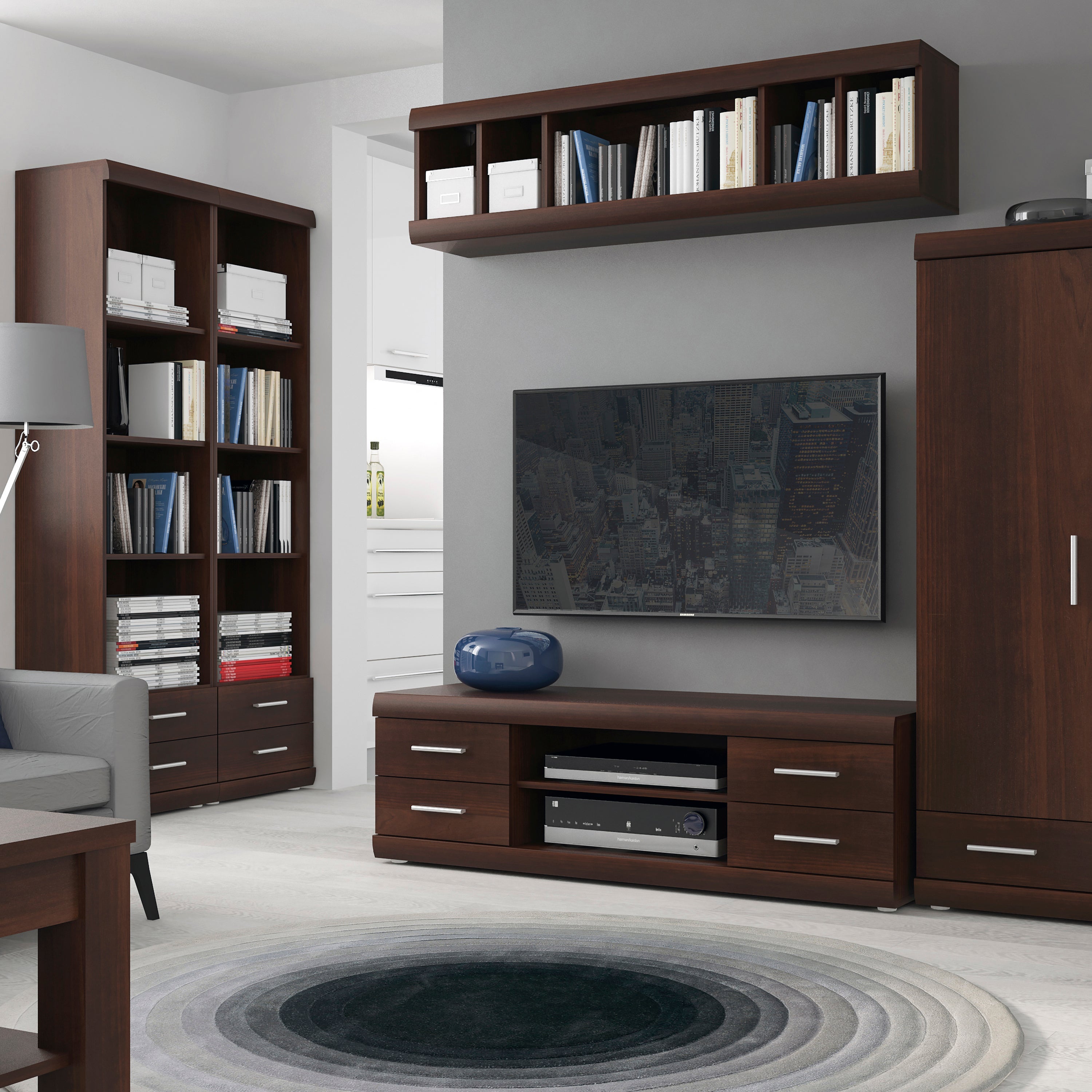 Imperial Wide 4 Drawer TV Cabinet in Dark Mahogany Melamine – FTG, view 4