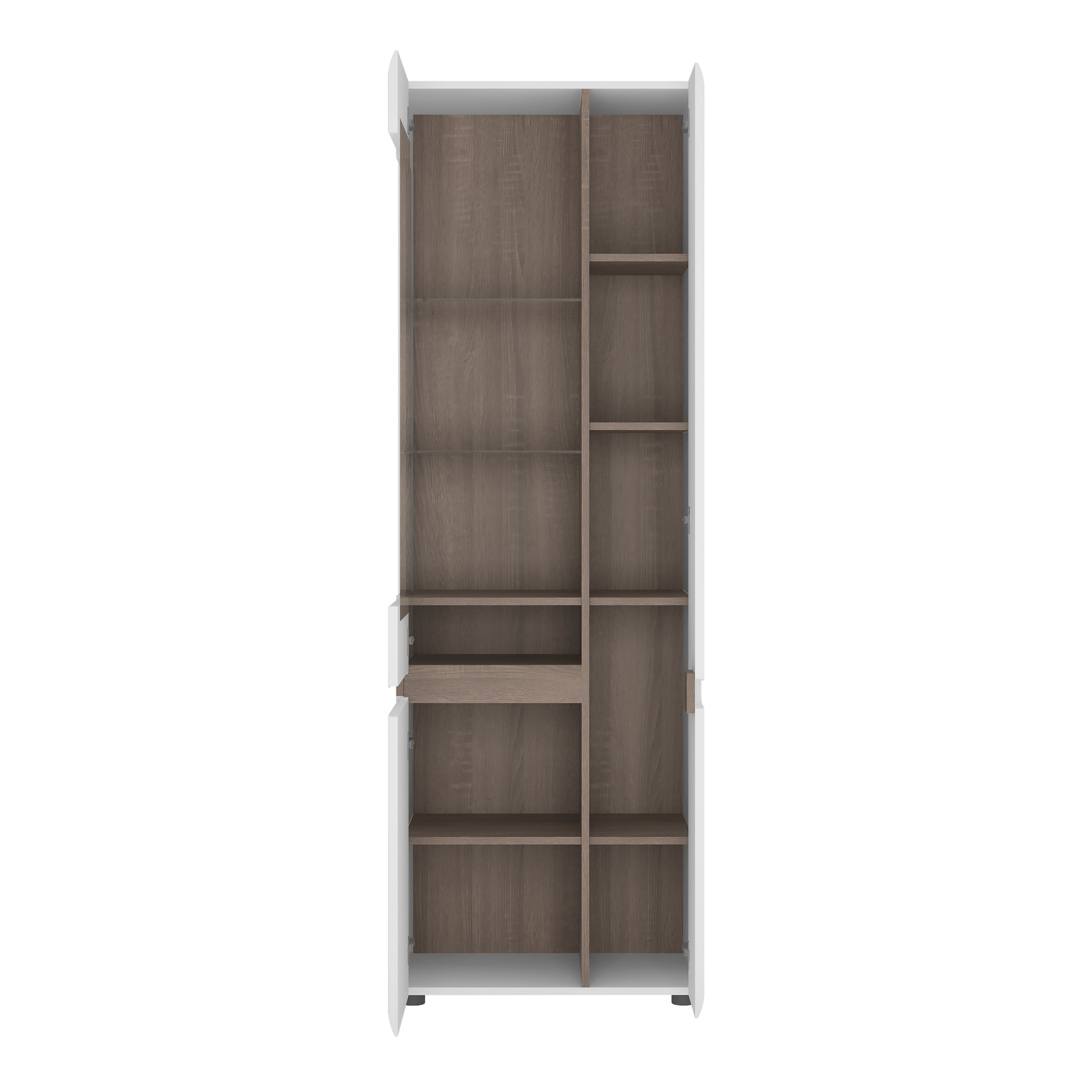 Chelsea Living Tall Glazed Narrow Display Unit (RHD) in White with a Truffle Oak Trim – FTG, view 2