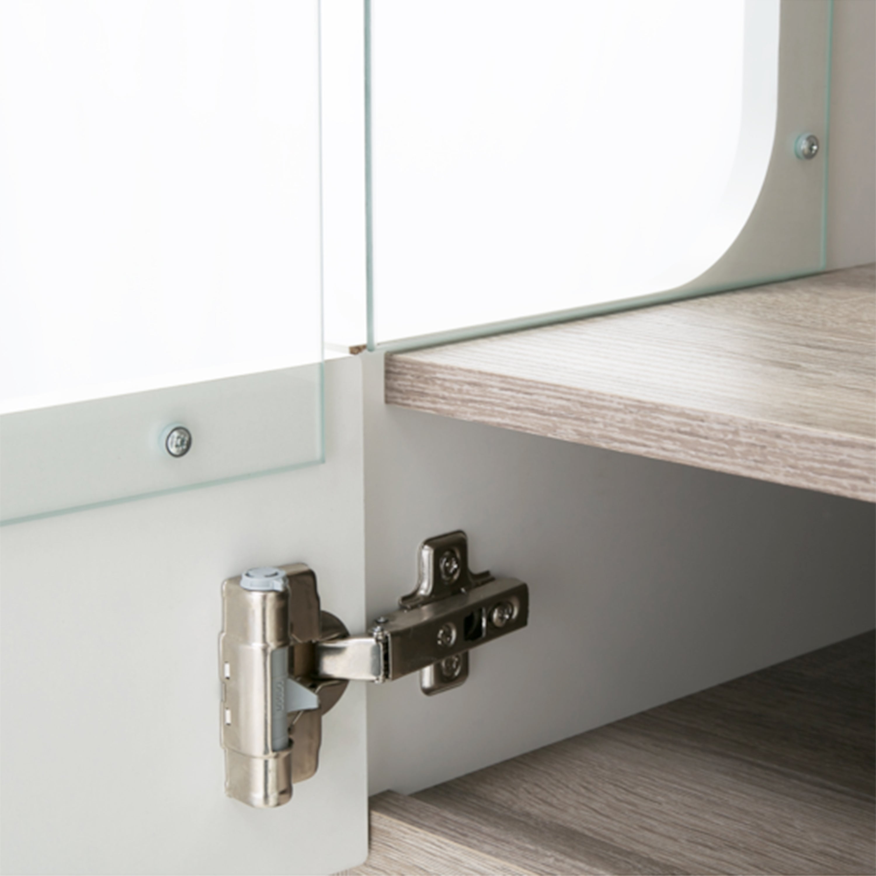 Chelsea Living Tall Glazed Narrow Display Unit (RHD) in White with a Truffle Oak Trim – FTG, view 7