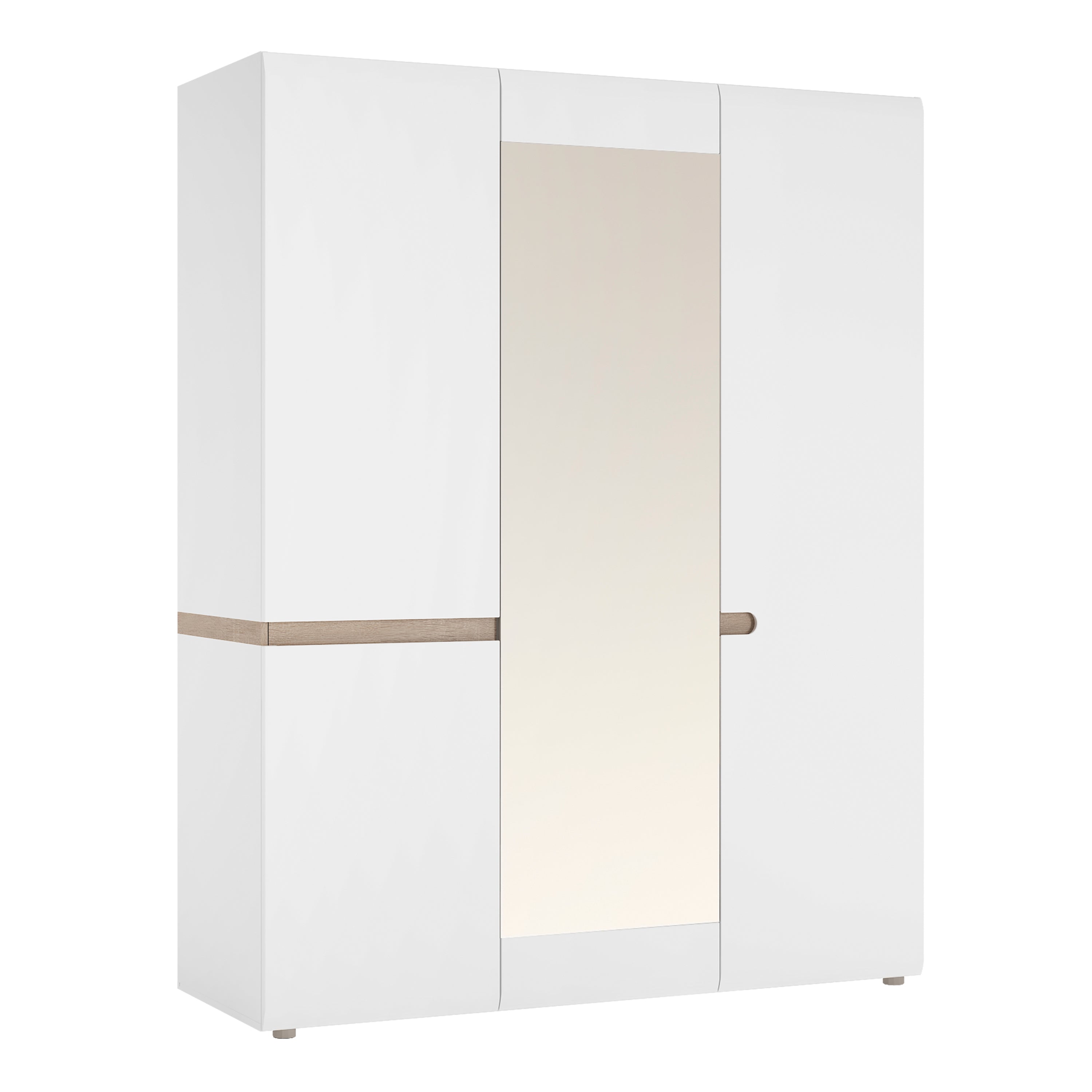 Chelsea Bedroom 3 Door Wardrobe with Mirror in White with a Truffle Oak Trim – FTG