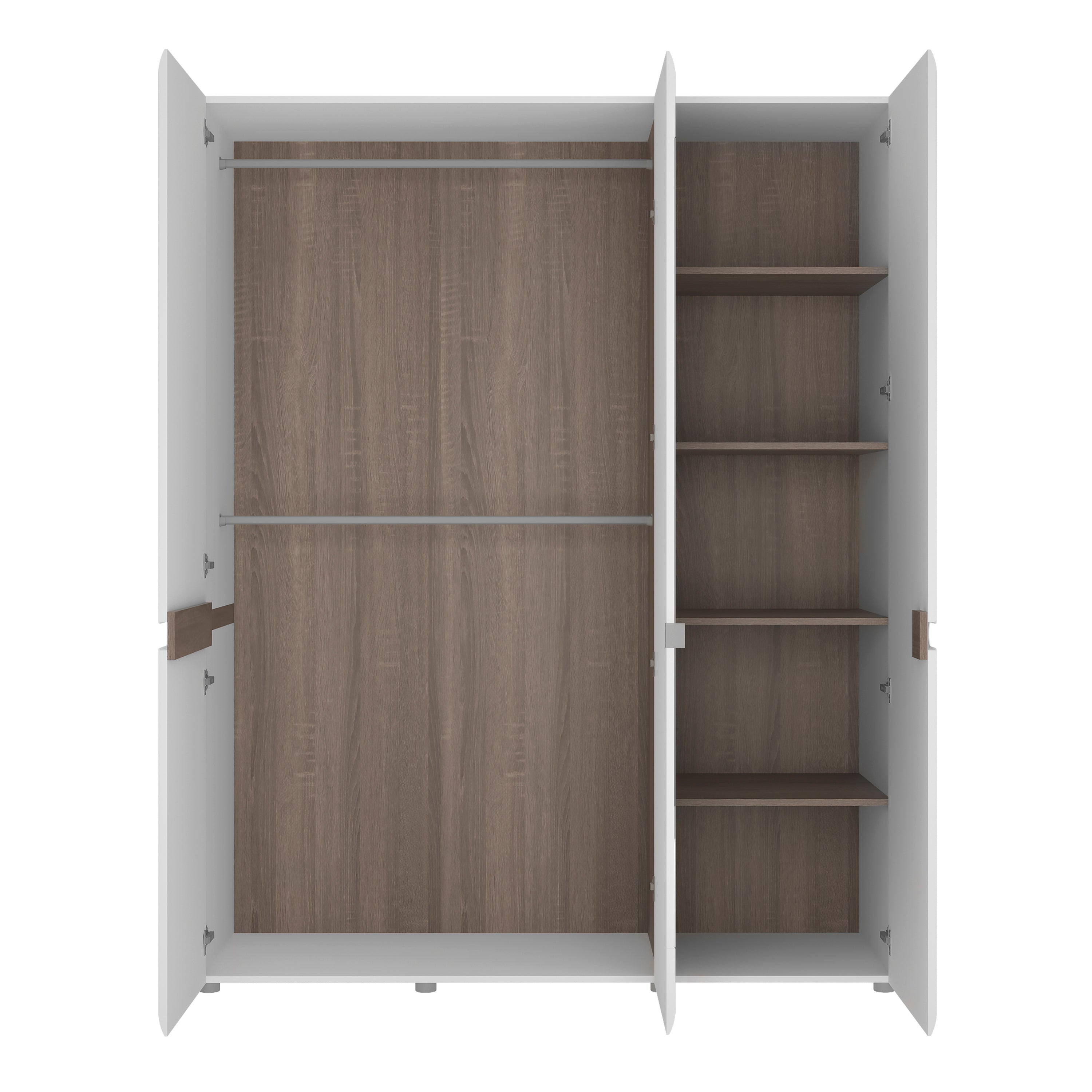 Chelsea Bedroom 3 Door Wardrobe with Mirror in White with a Truffle Oak Trim – FTG, view 2