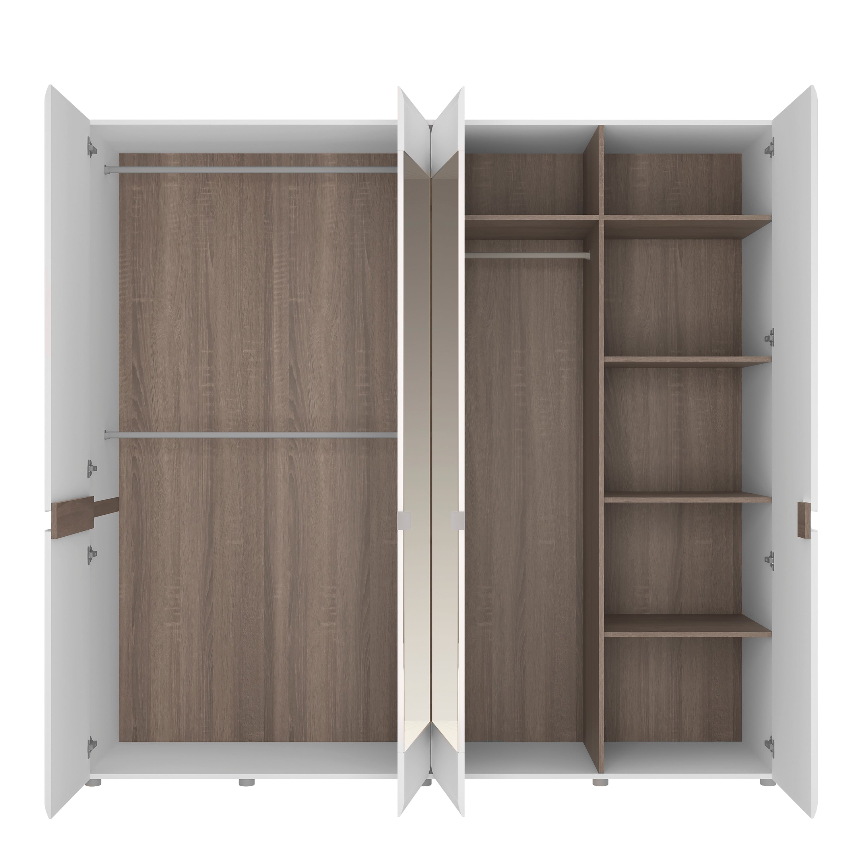 Chelsea Bedroom 4 Door Wardrobe with Mirrors in White with a Truffle Oak Trim – FTG, view 2