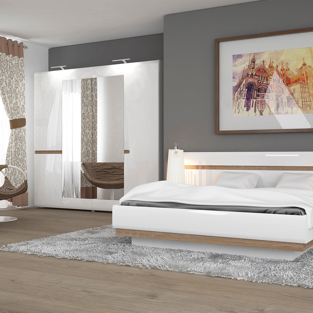 Chelsea Bedroom 4 Door Wardrobe with Mirrors in White with a Truffle Oak Trim – FTG, view 5