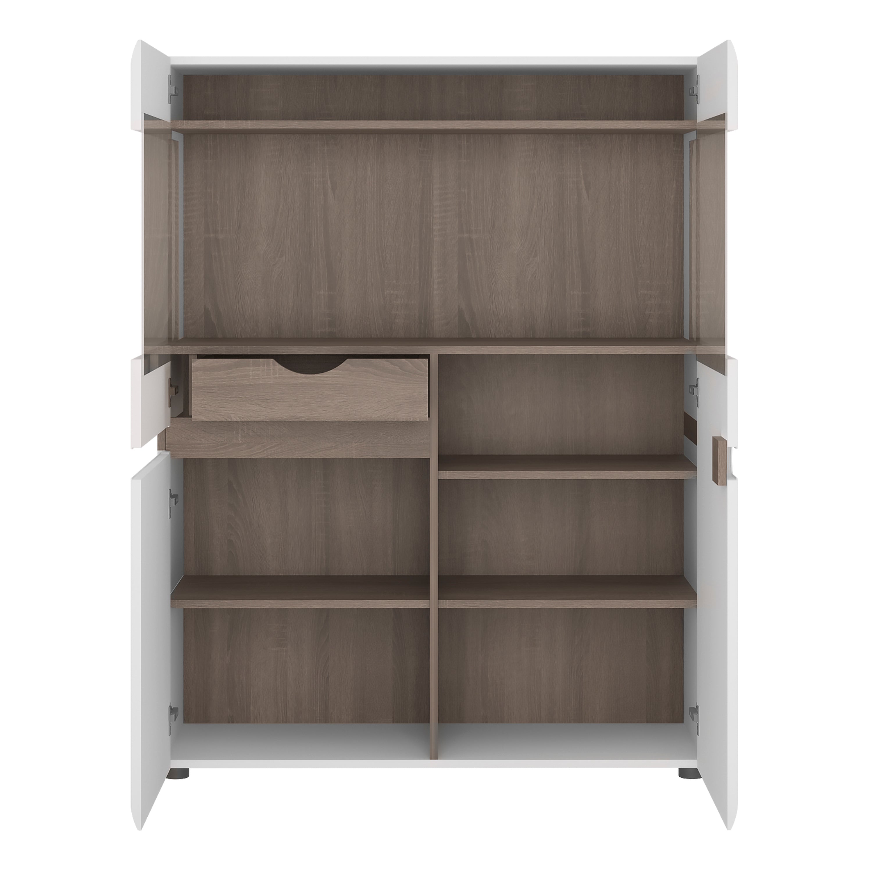 Chelsea Living Low Display Cabinet 109cm Wide in White with a Truffle Oak Trim – FTG, view 2