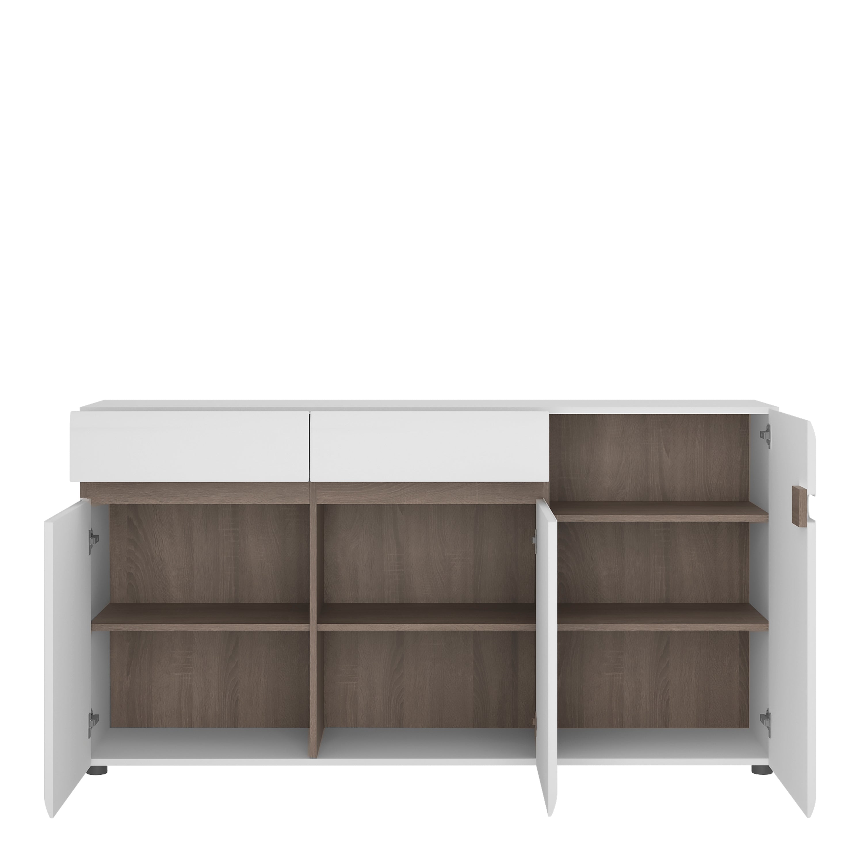 Chelsea Living 2 Drawer 3 Door Sideboard in White with a Truffle Oak Trim – FTG, view 2