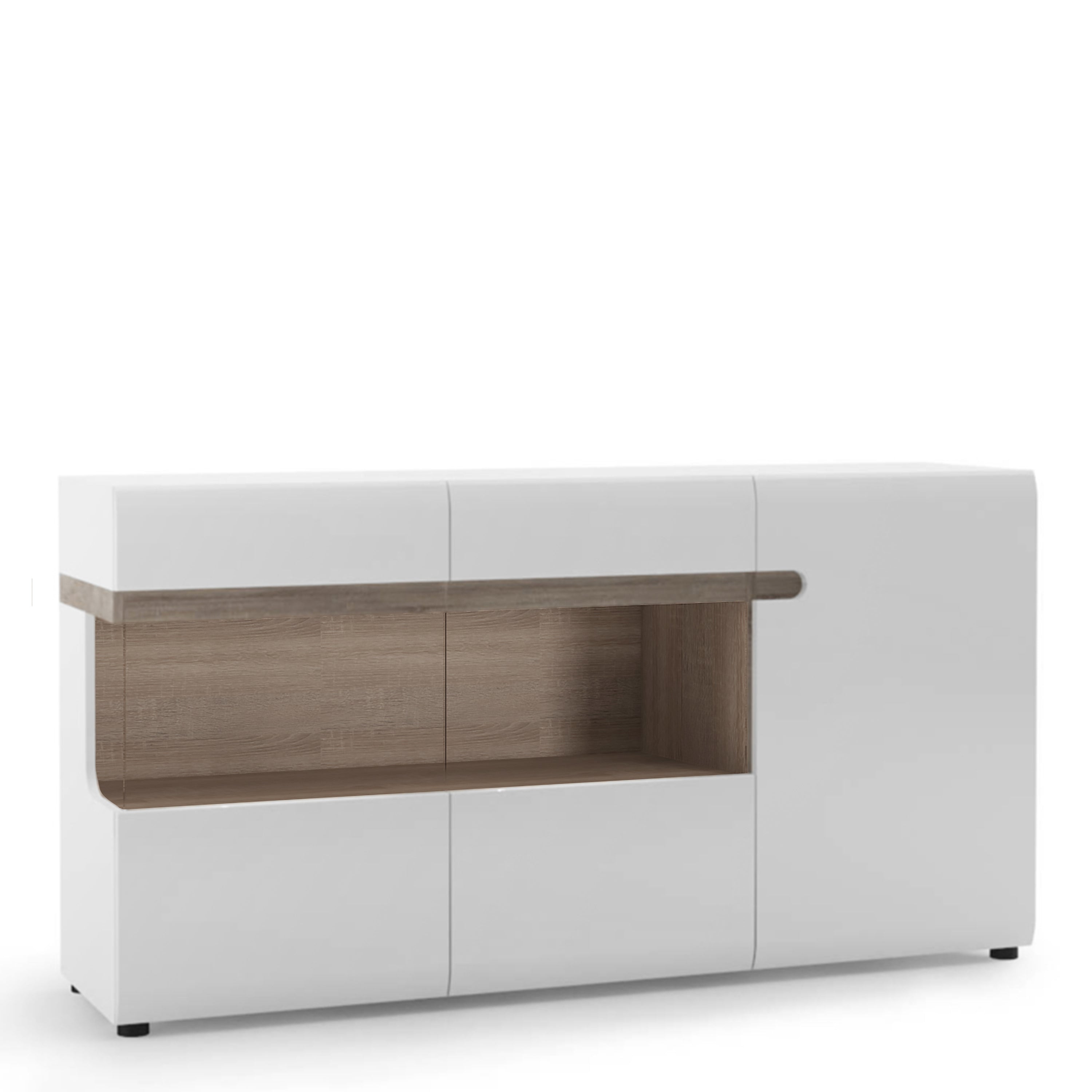 Chelsea Living 3 Door Glazed Sideboard in White with a Truffle Oak Trim – FTG