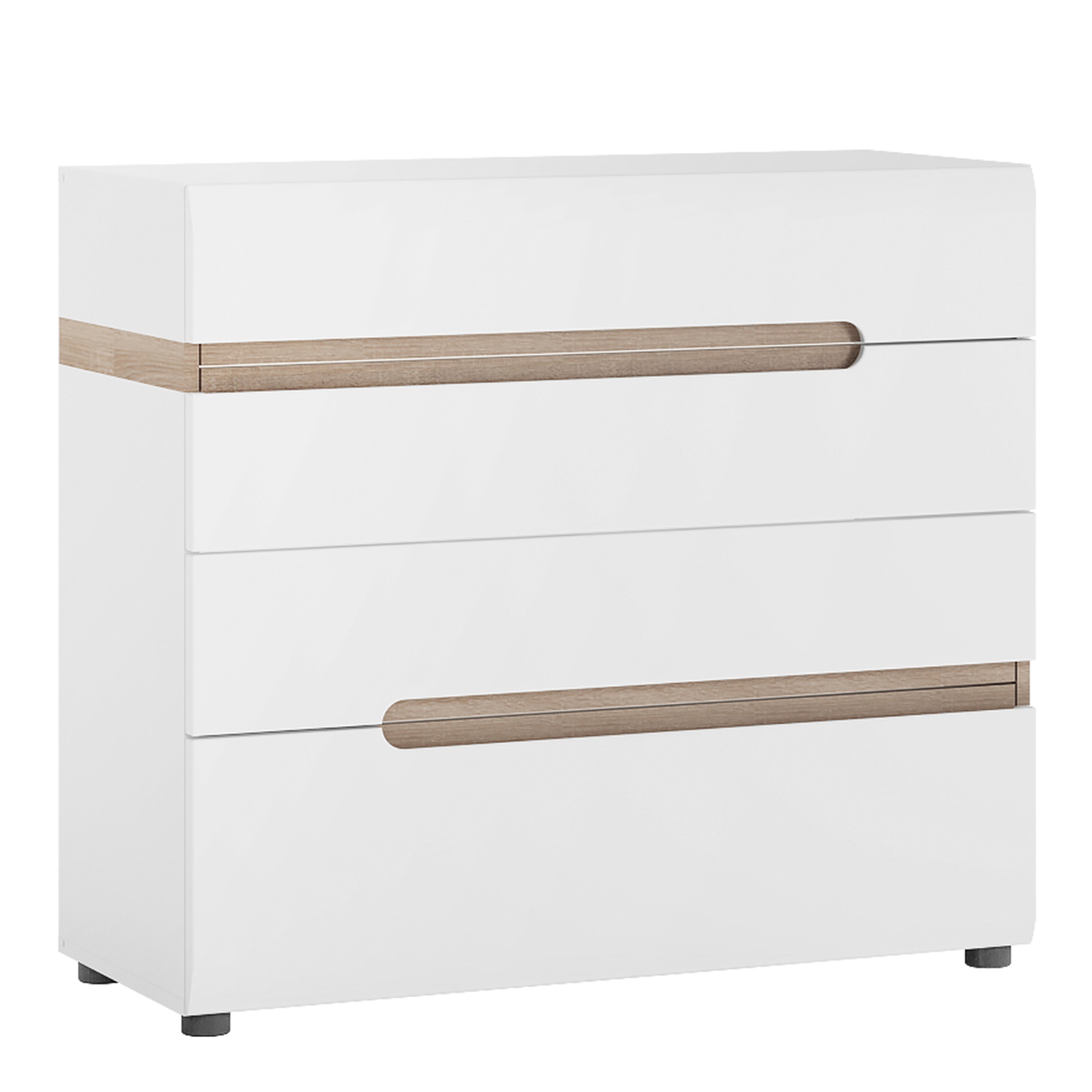 Chelsea Bedroom 4 Drawer Chest in White with a Truffle Oak Trim – FTG