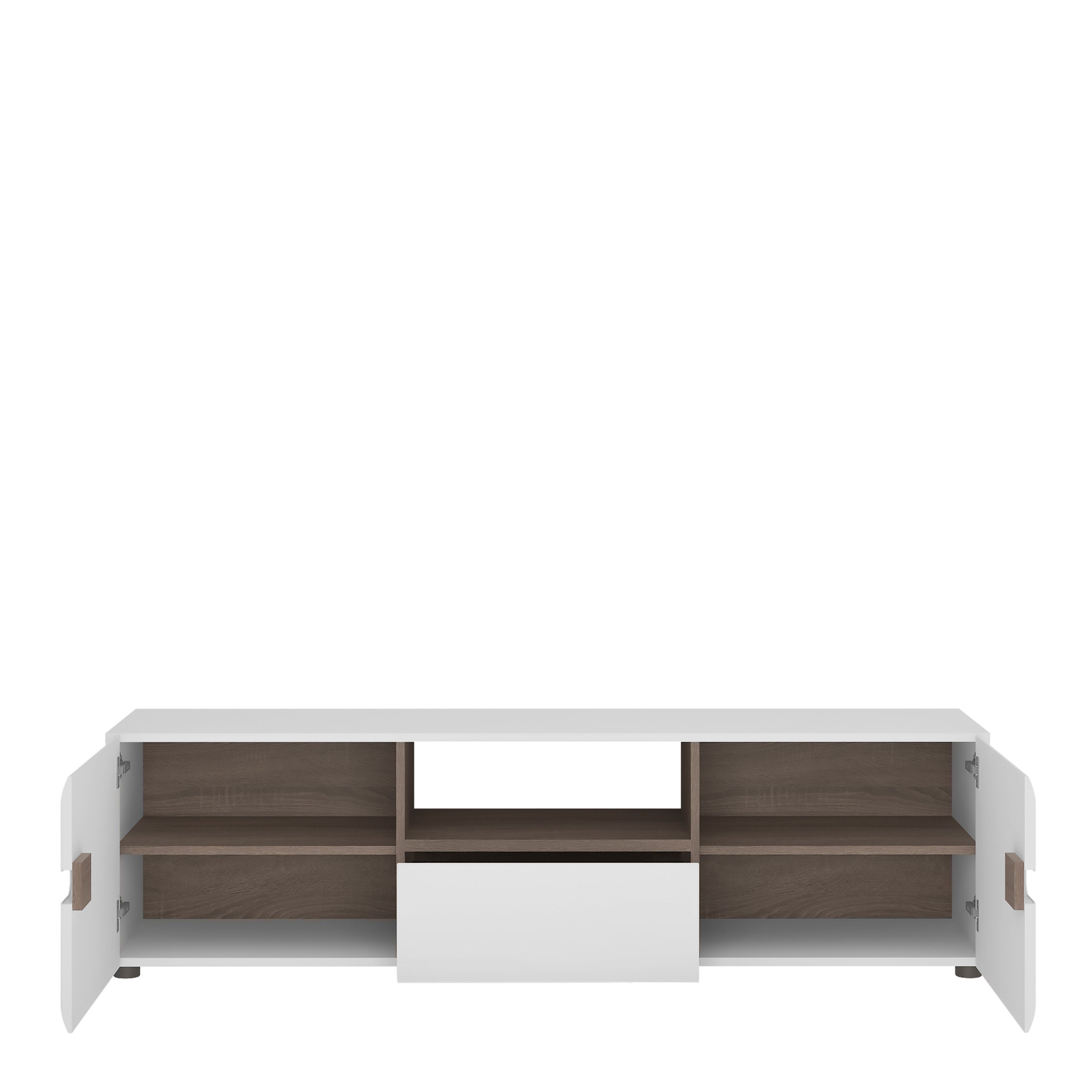 Chelsea Living Wide TV Unit in White with a Truffle Oak Trim – FTG, view 2