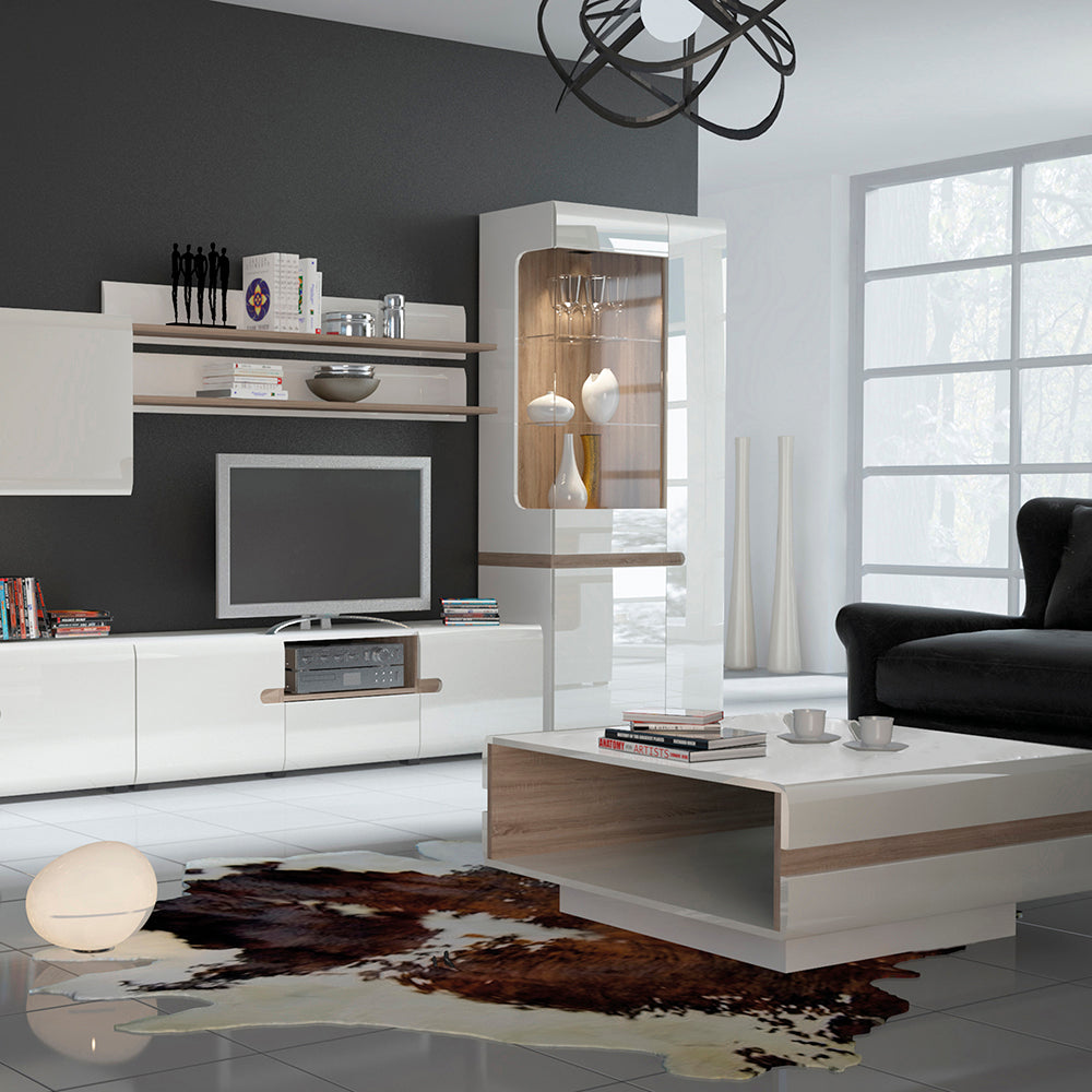 Chelsea Living Small Designer Coffee Table in White with a Truffle Oak Trim – FTG, view 4