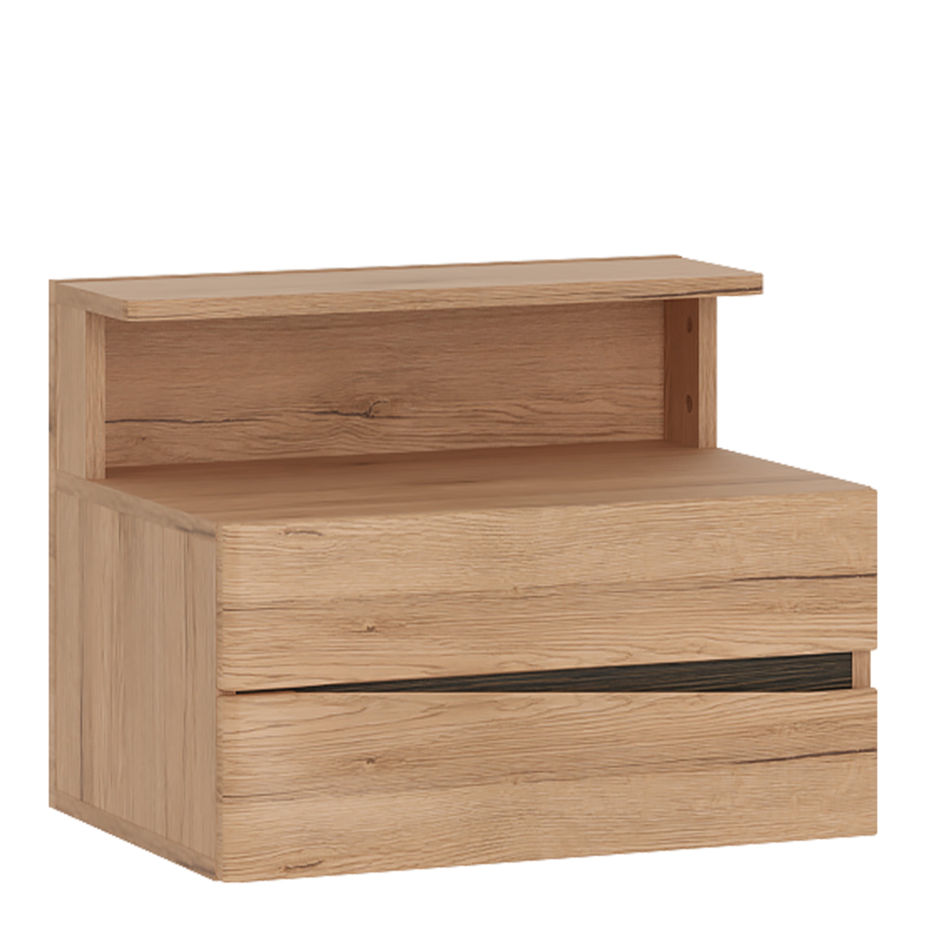 Kensington 2 Drawer Bedside Cabinet LH Drawer (wall fixing) in Oak. – FTG