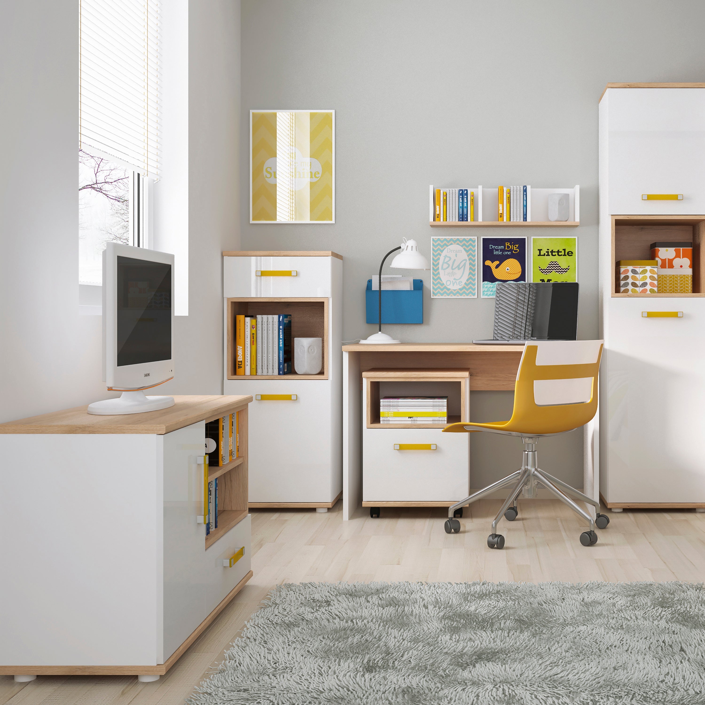 4KIDS 1 Door 1 Drawer Narrow Cabinet with Orange Handles – FTG, view 3