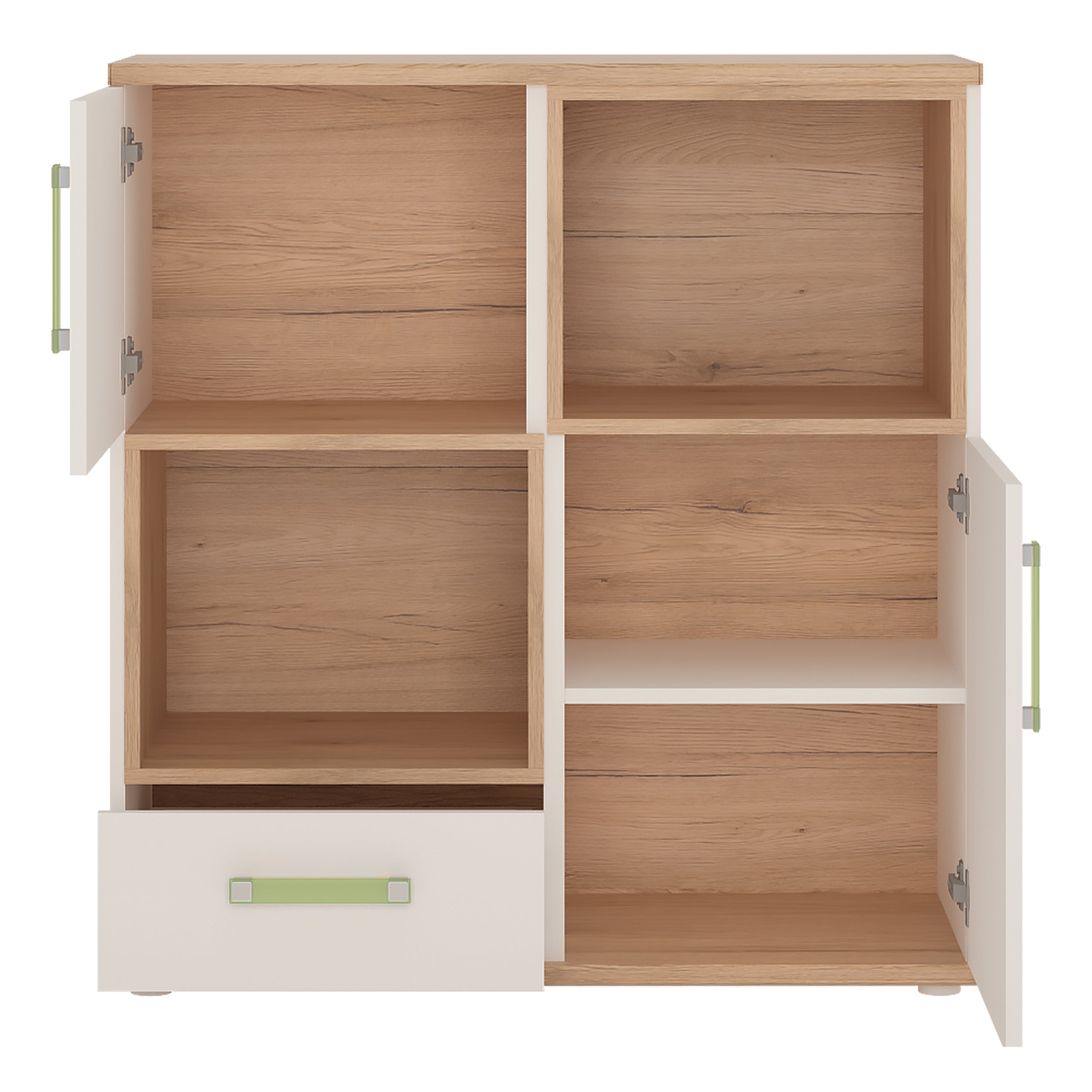 4KIDS 2 Door 1 Drawer Cupboard with 2 Open Shelves with Lemon Handles – FTG, view 2