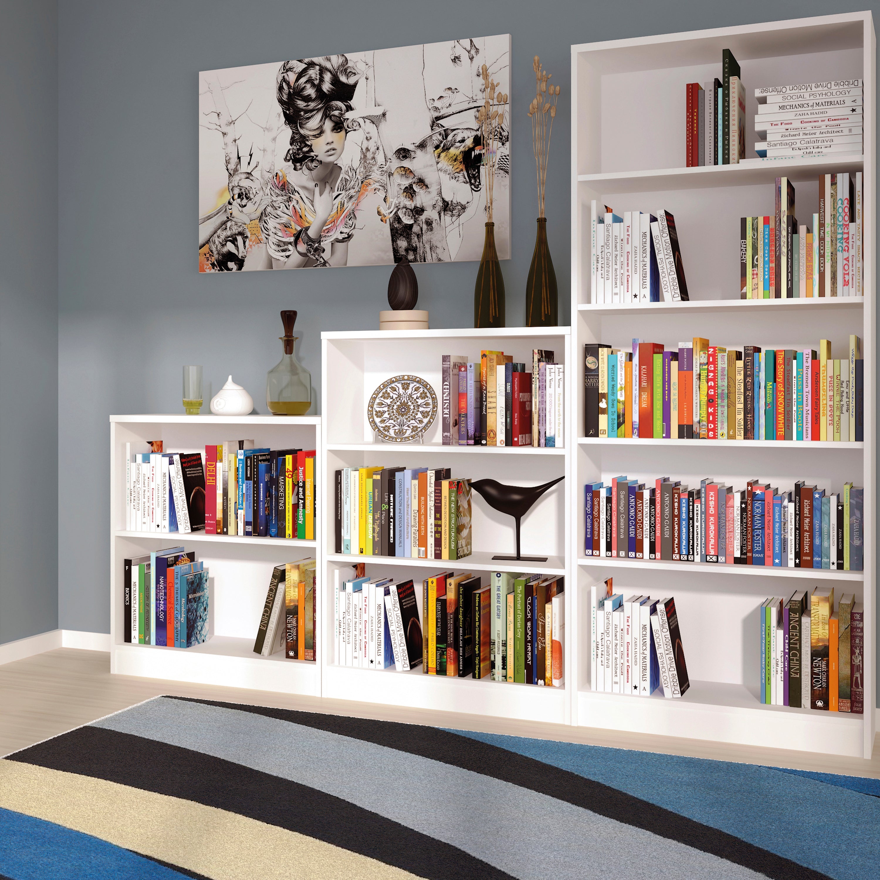 4 You Tall Wide Bookcase in Pearl White – FTG, view 3