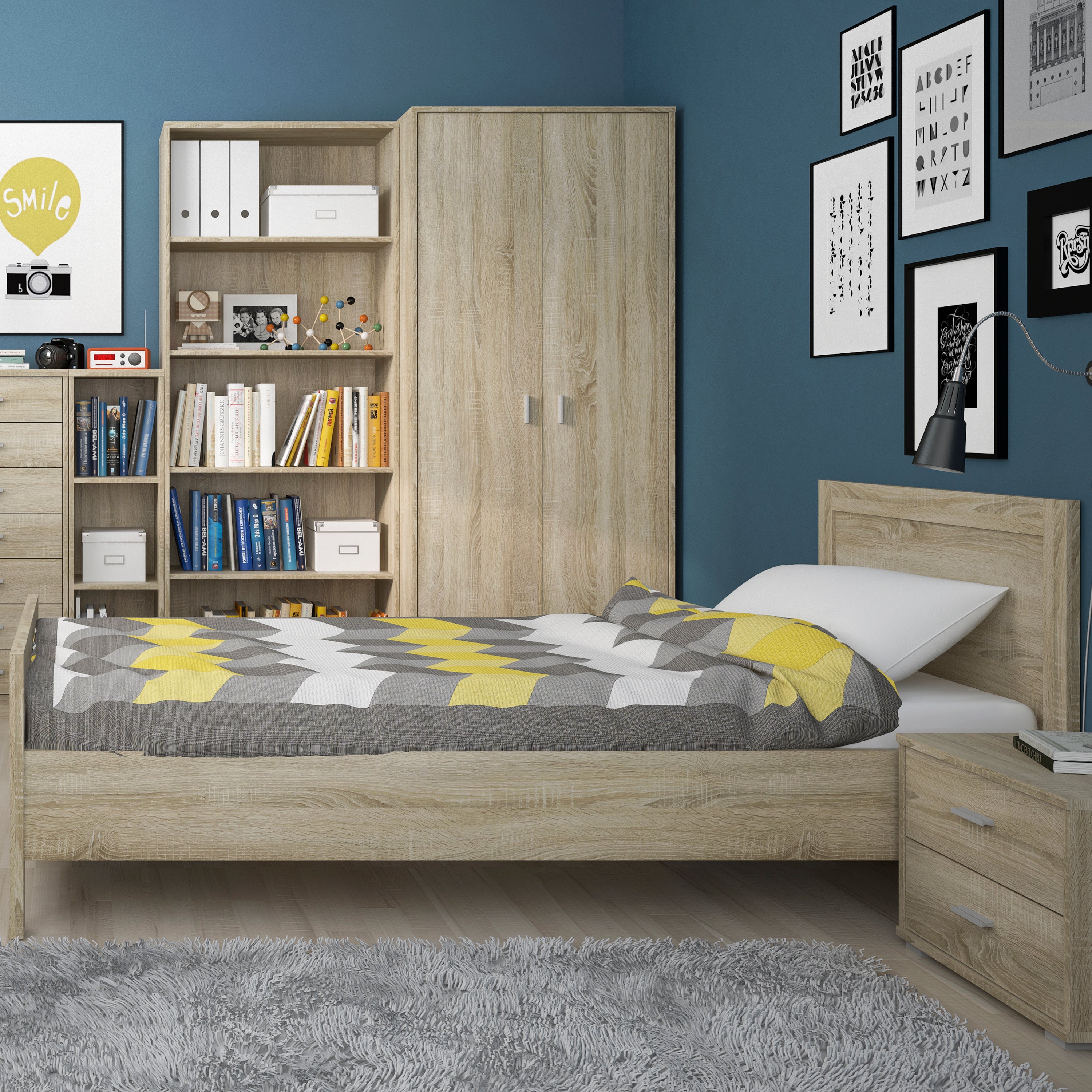 4 You Tall Wide Bookcase in Sonoma Oak – FTG, view 2