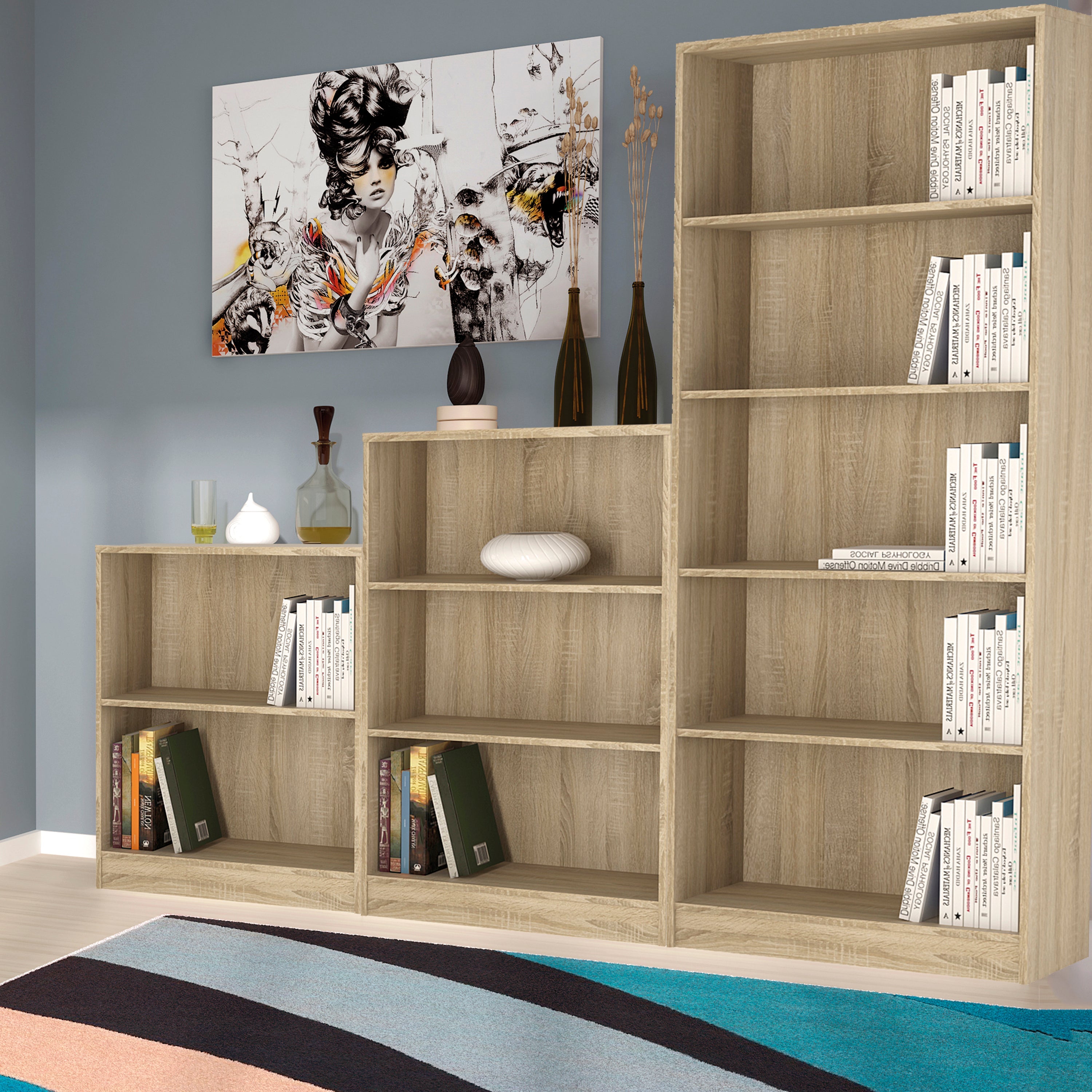 4 You Tall Wide Bookcase in Sonoma Oak – FTG, view 3