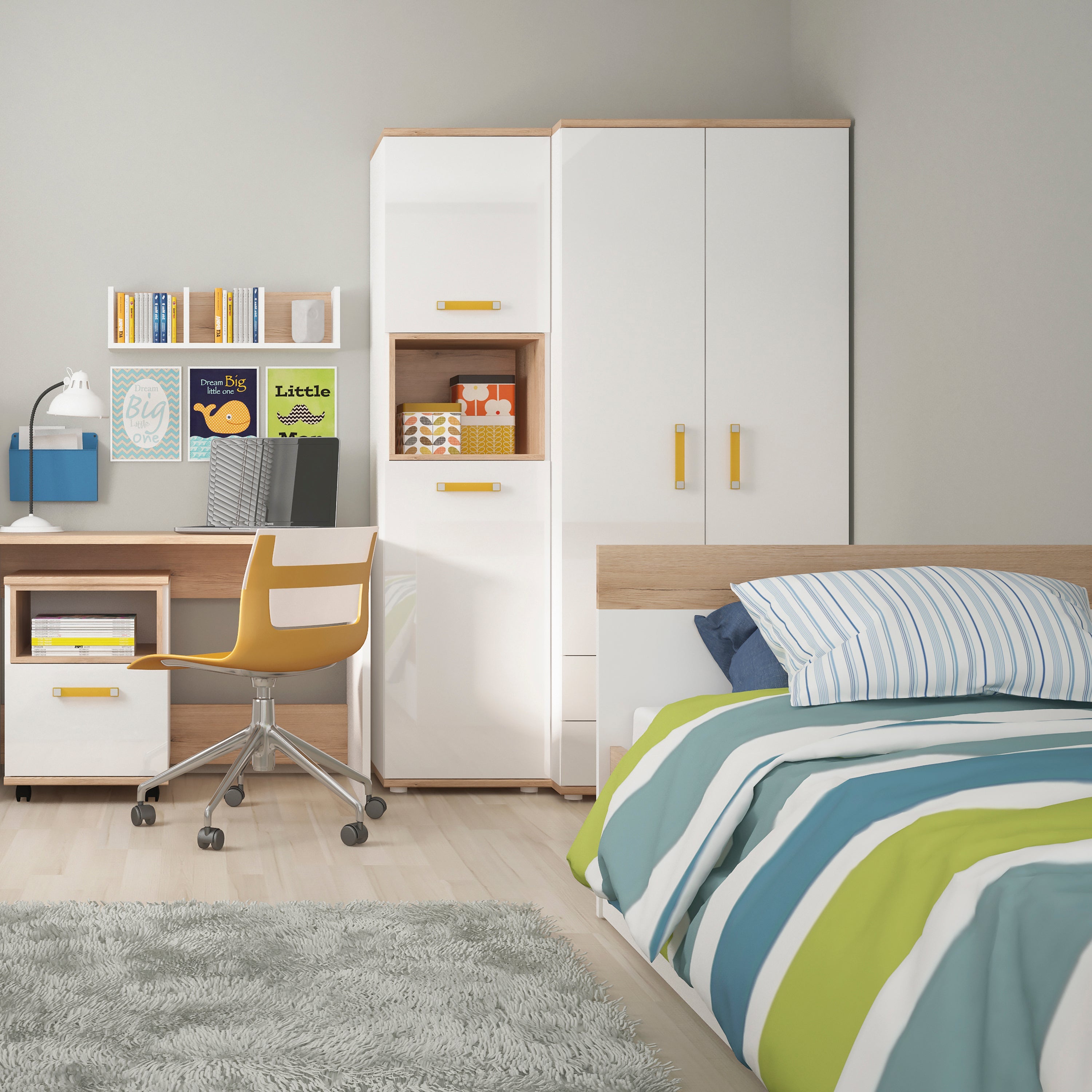 4KIDS 1 Drawer Bedside Cabinet with Orange Handles – FTG, view 3