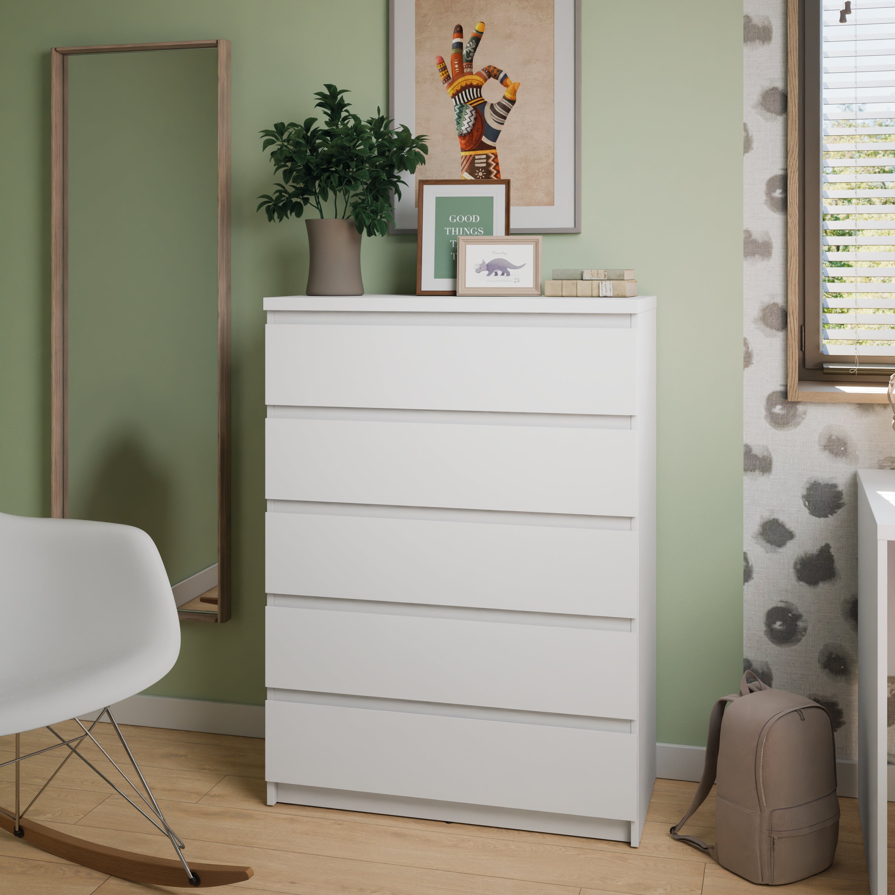 Fribo Chest Of 5 Drawers in Alpine White – FTG, view 4