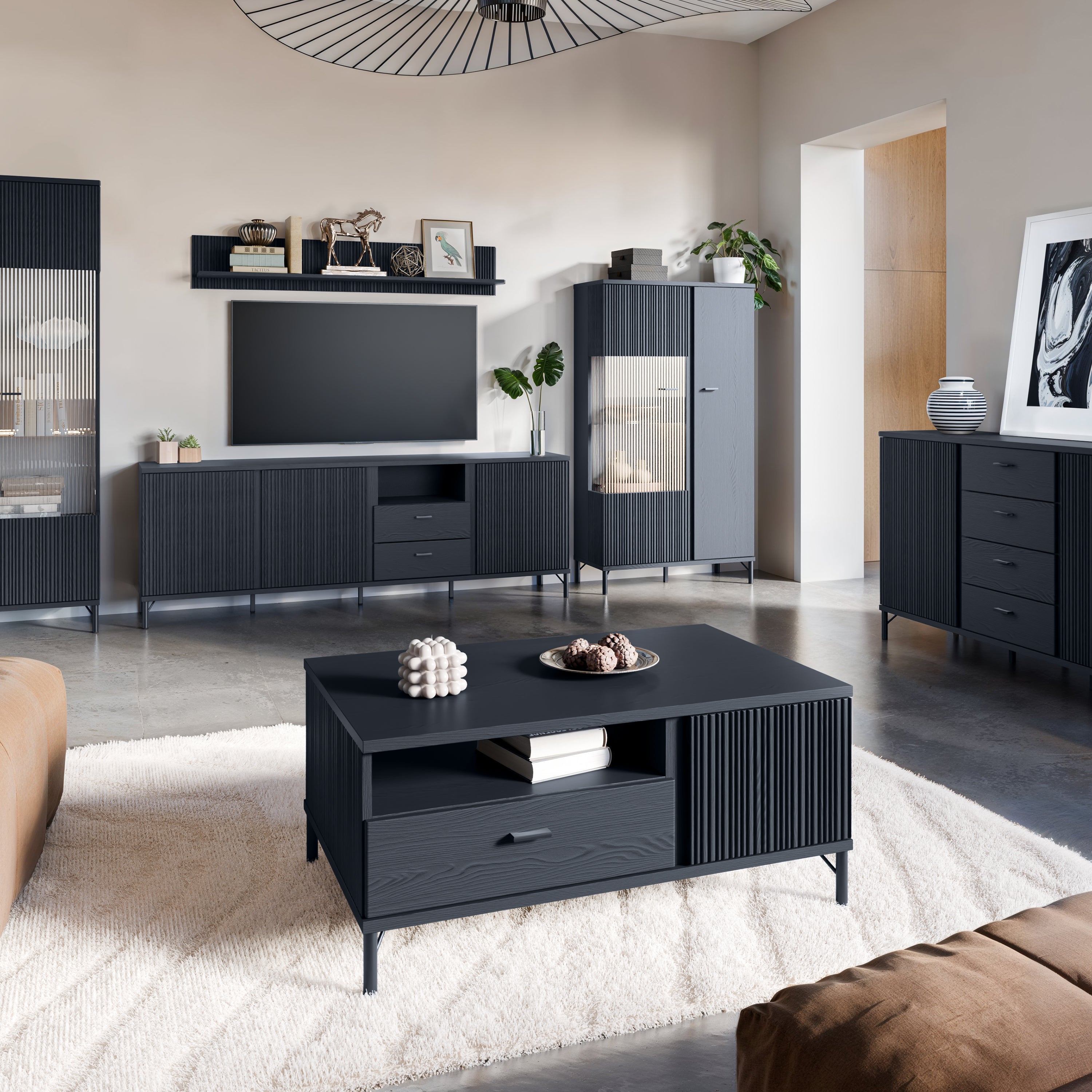 Lusaka Display Cabinet 2 Door in Black Graphite – FTG, view 5