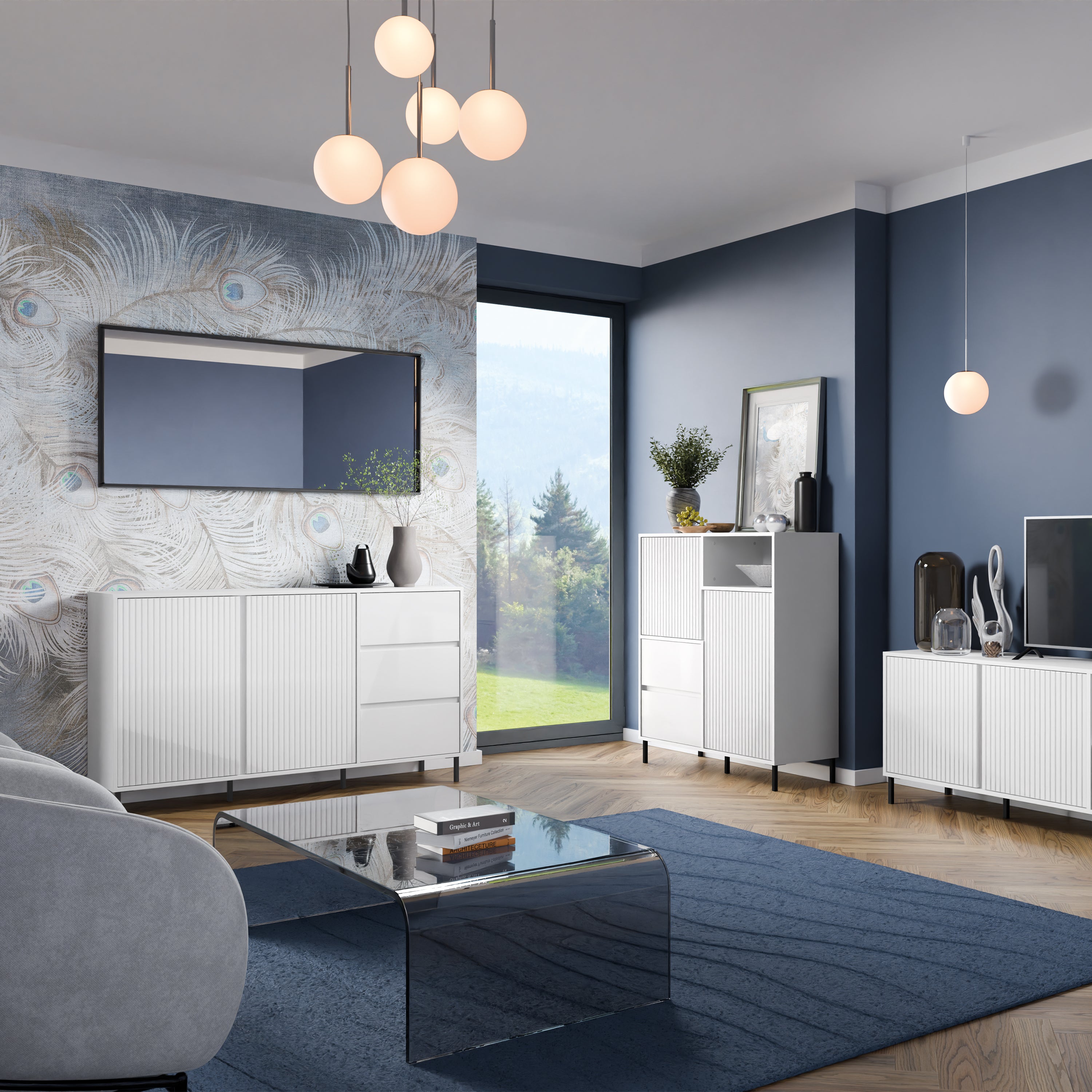Avenale Sideboard 2 Door 3 Drawer in Alpine White High Gloss – FTG, view 5
