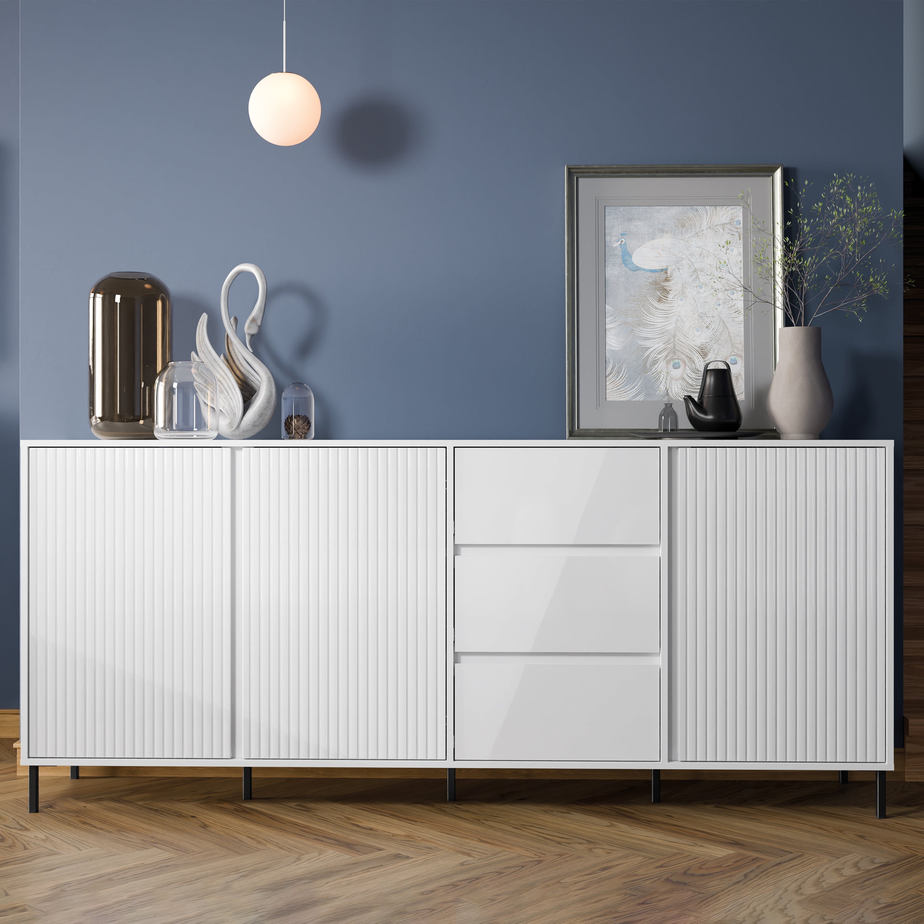 Avenale Sideboard 3 Door 3 Drawer in Alpine White High Gloss – FTG, view 4