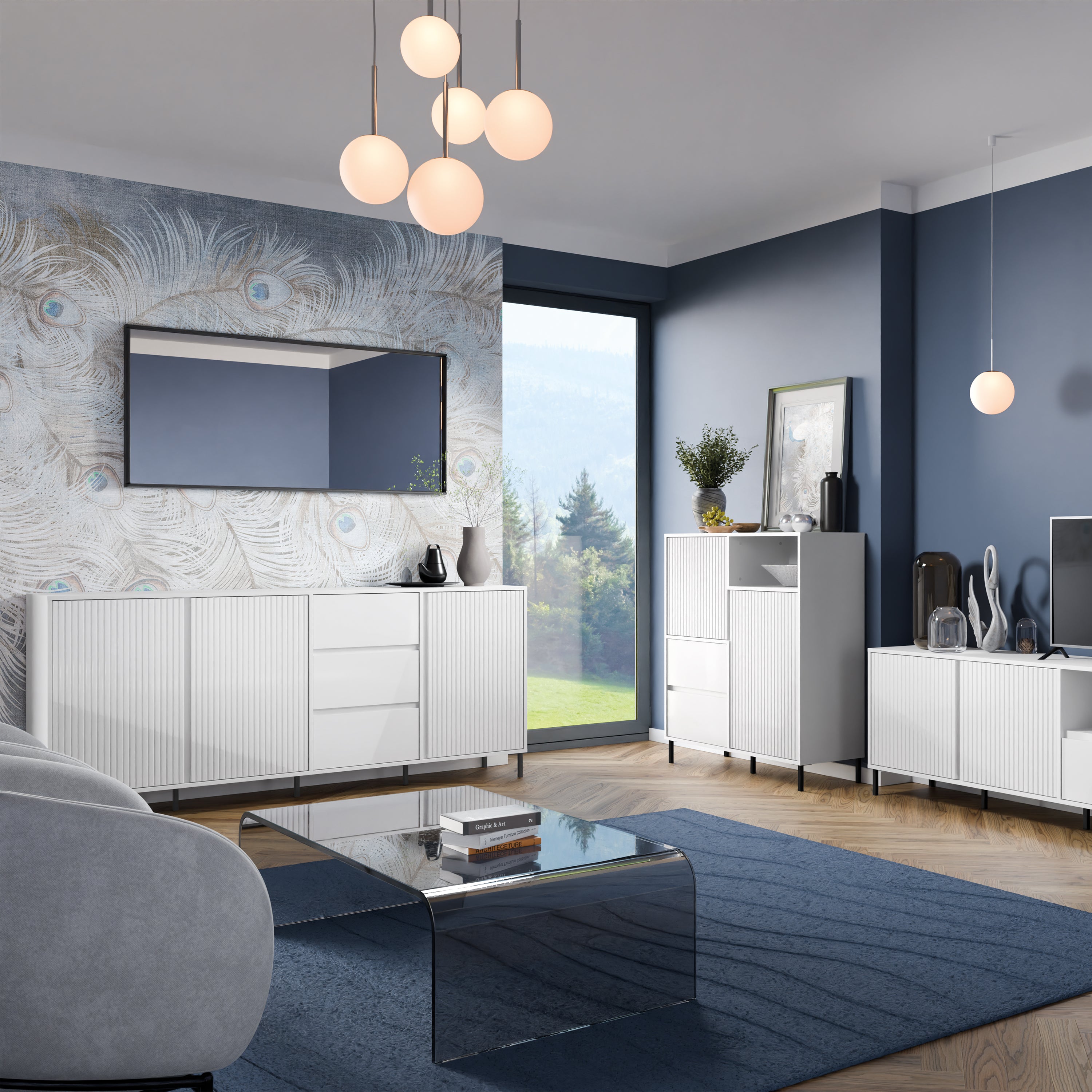Avenale Sideboard 3 Door 3 Drawer in Alpine White High Gloss – FTG, view 7