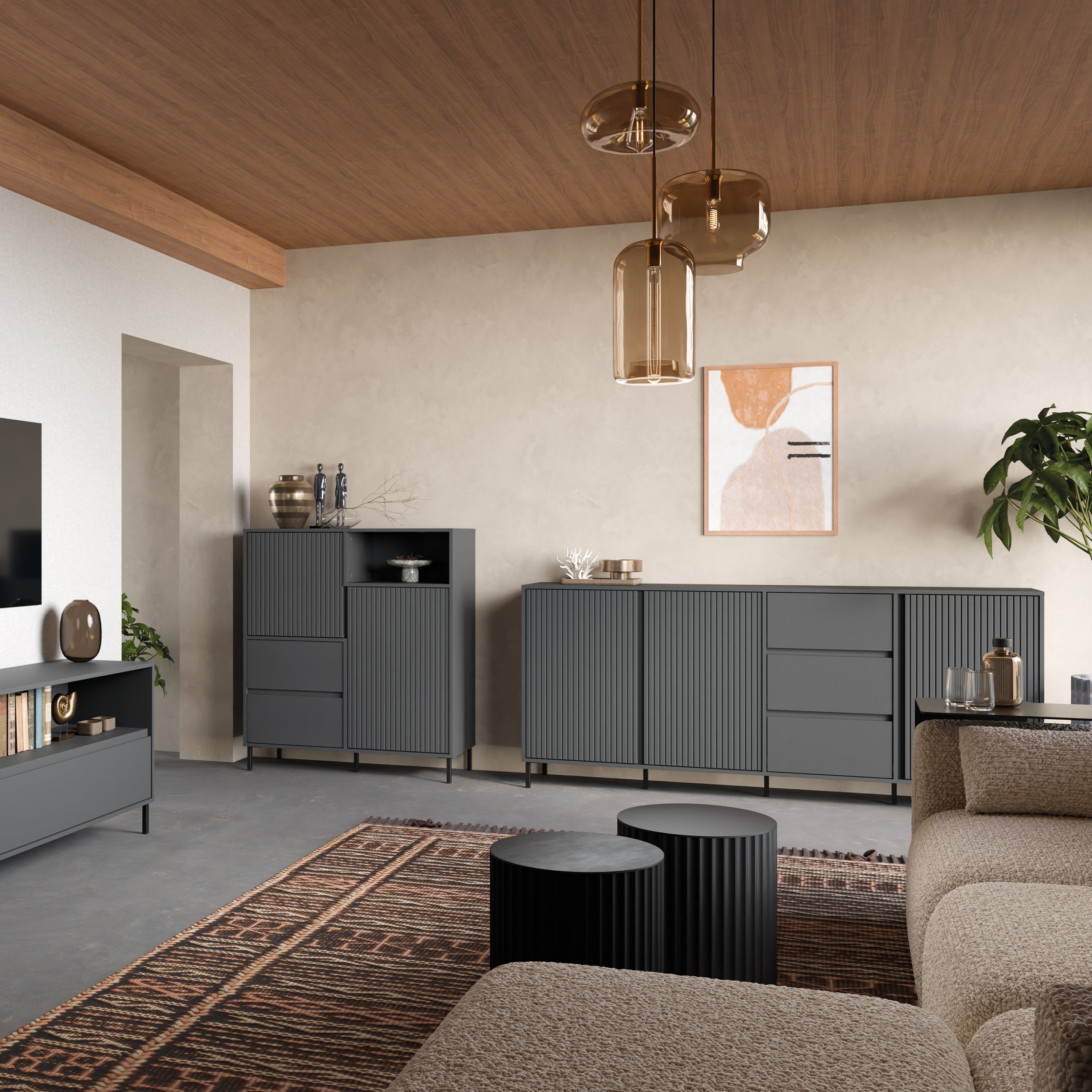 Avenale Sideboard 3 Door 3 Drawer in Anthracite – FTG, view 5