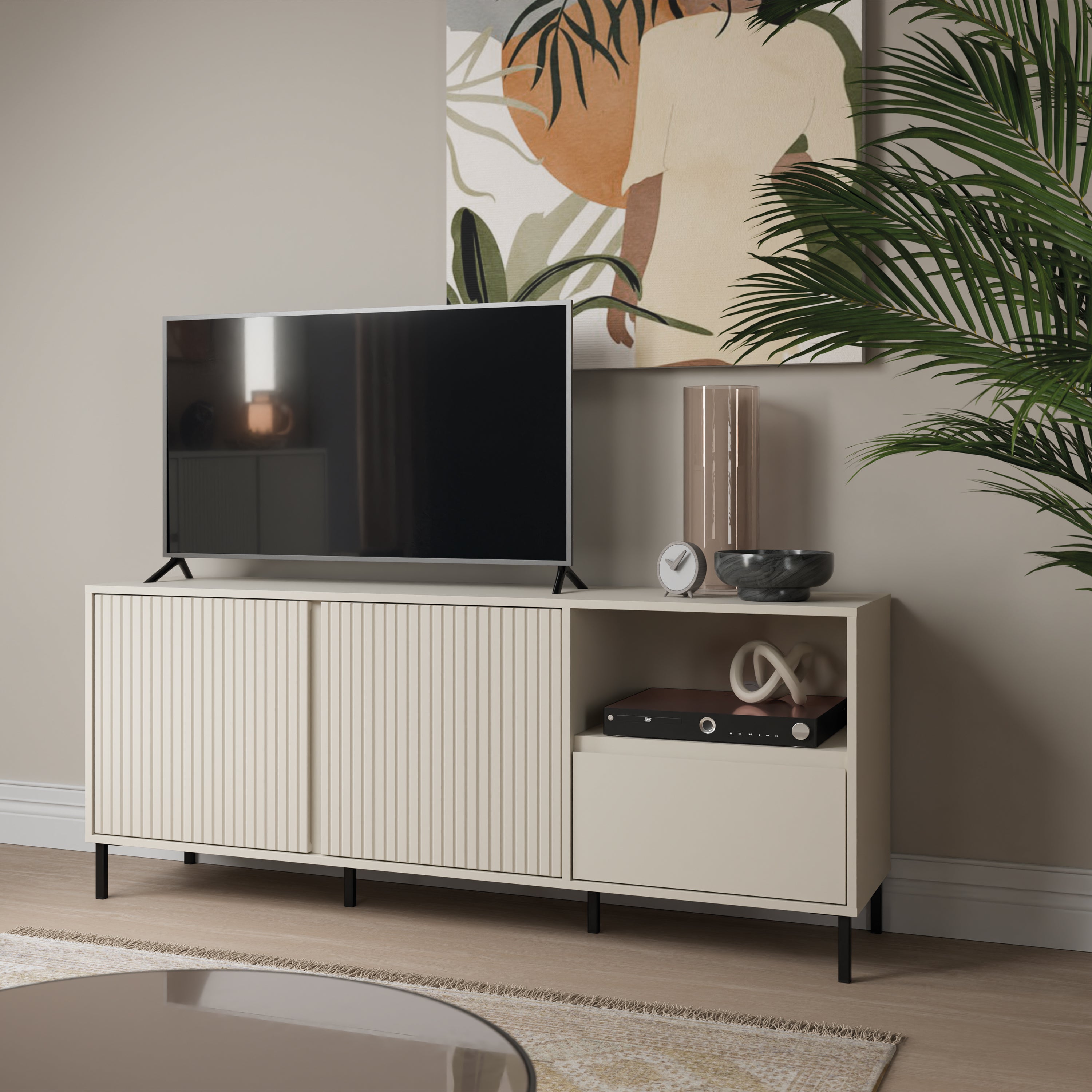 Avenale Wide TV Cabinet 2 Door 1 Drawer in Cashmere – FTG, view 4
