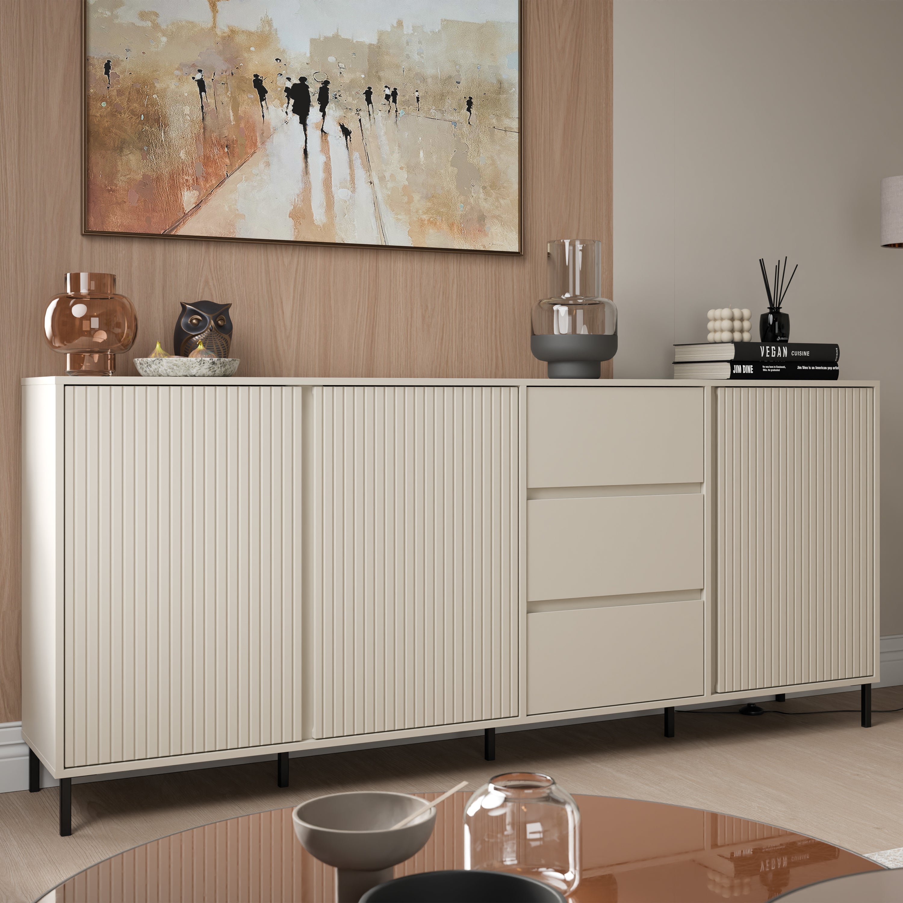 Avenale Sideboard 3 Door 3 Drawer in Cashmere – FTG, view 4