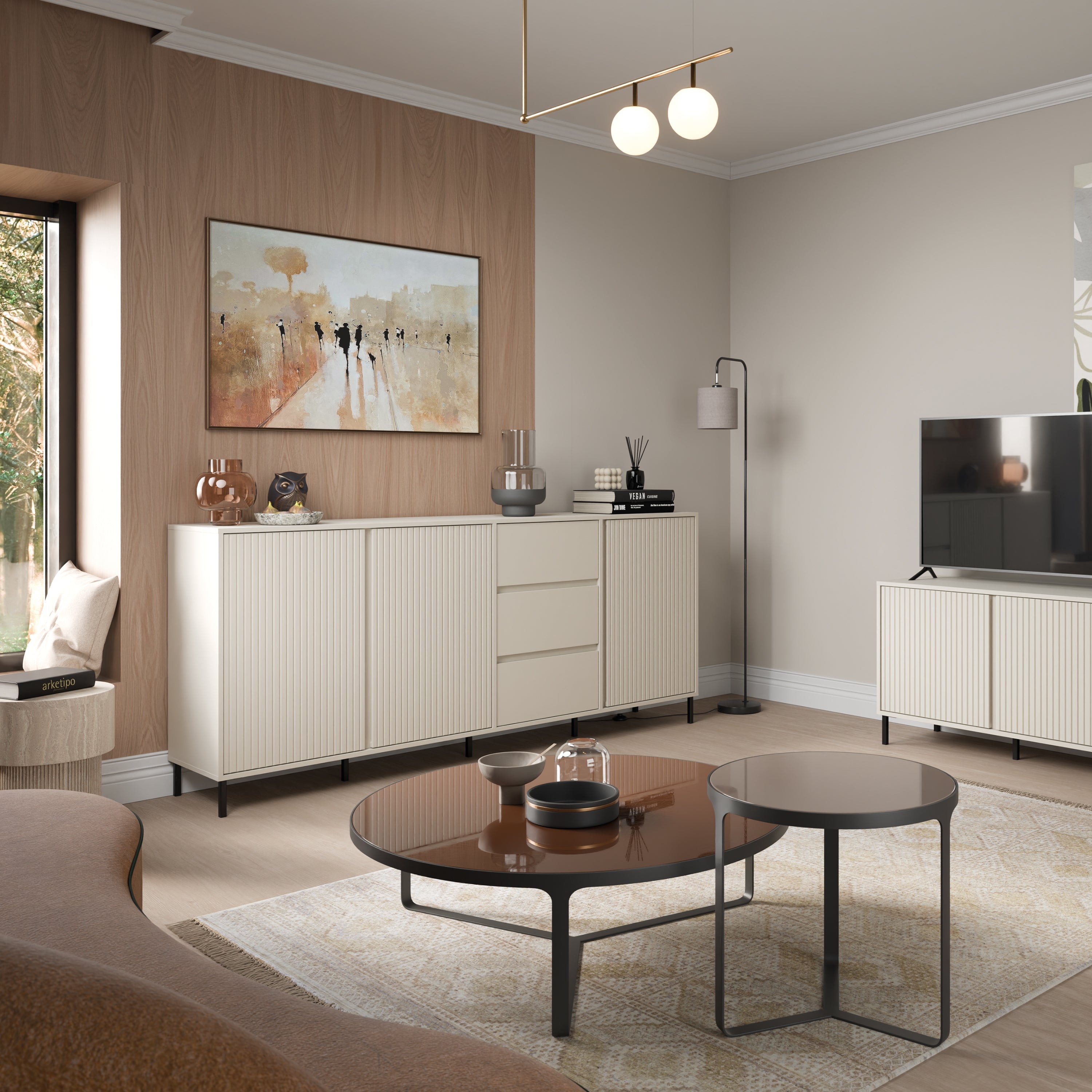 Avenale Sideboard 3 Door 3 Drawer in Cashmere – FTG, view 5