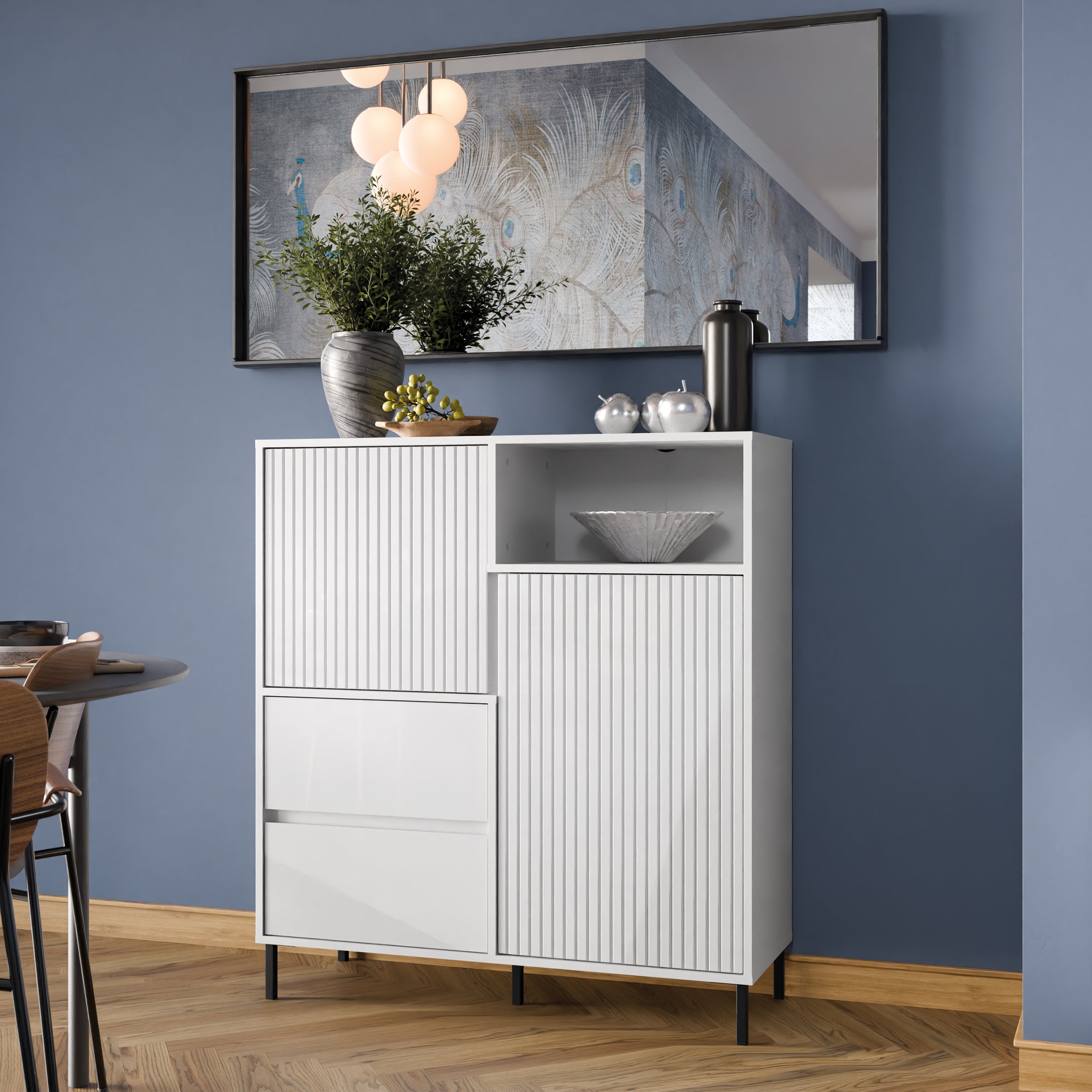Avenale Sideboard 2 Door 2 Drawer in Alpine White High Gloss – FTG, view 4