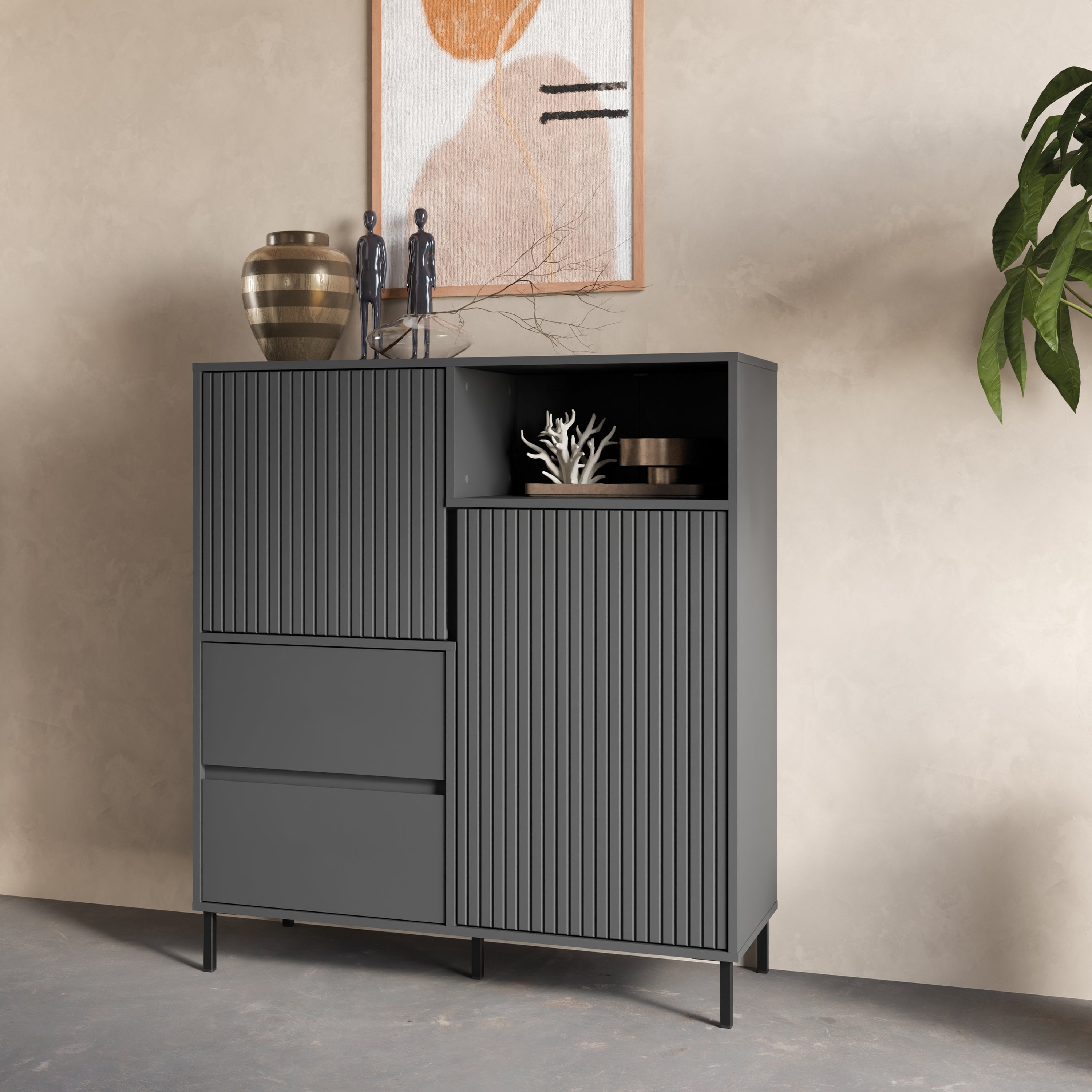 Avenale Sideboard 2 Door 2 Drawer in Anthracite – FTG, view 4