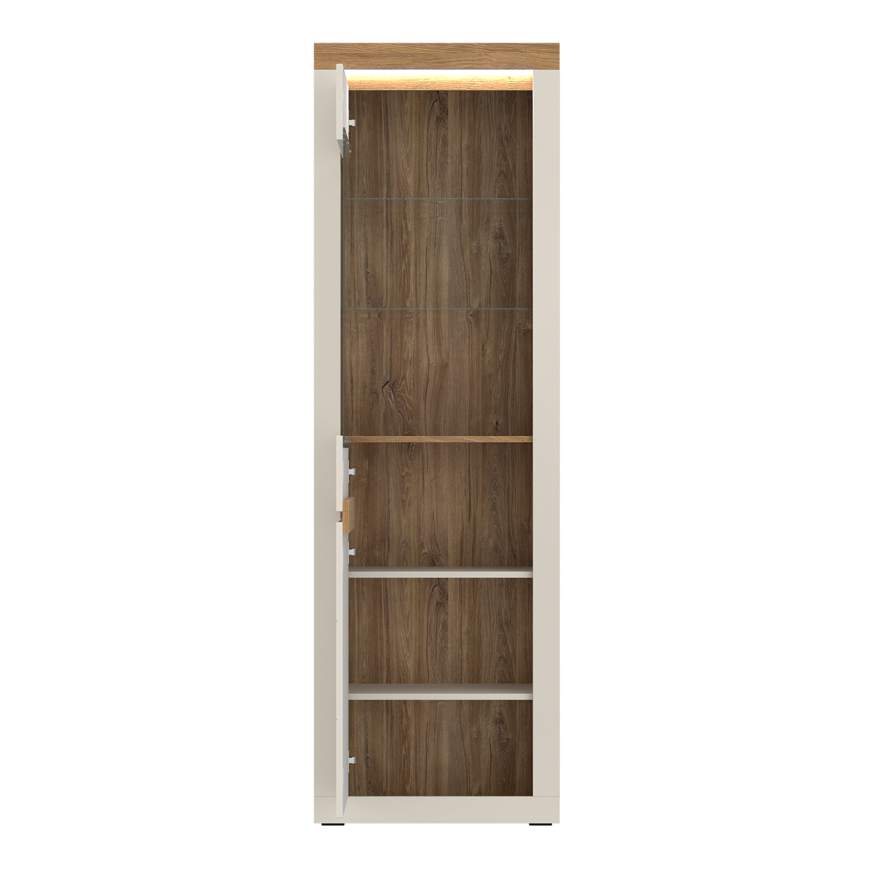 Naxxar Tall Display Cabinet with 1 Door in Cashmere and Stone Oak