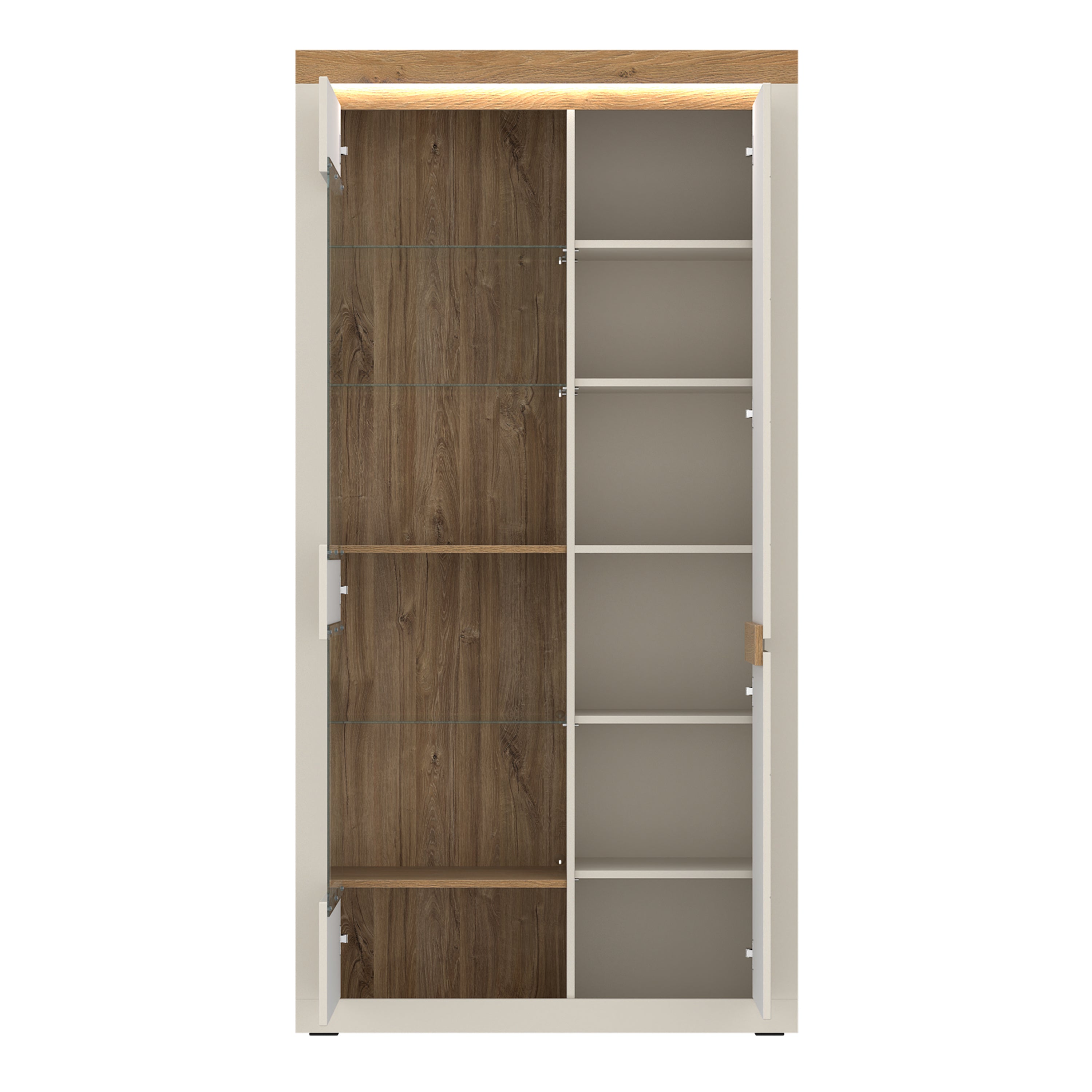 Naxxar Tall Display Cabinet with 2 Doors (LH) in Cashmere and Stone Oak