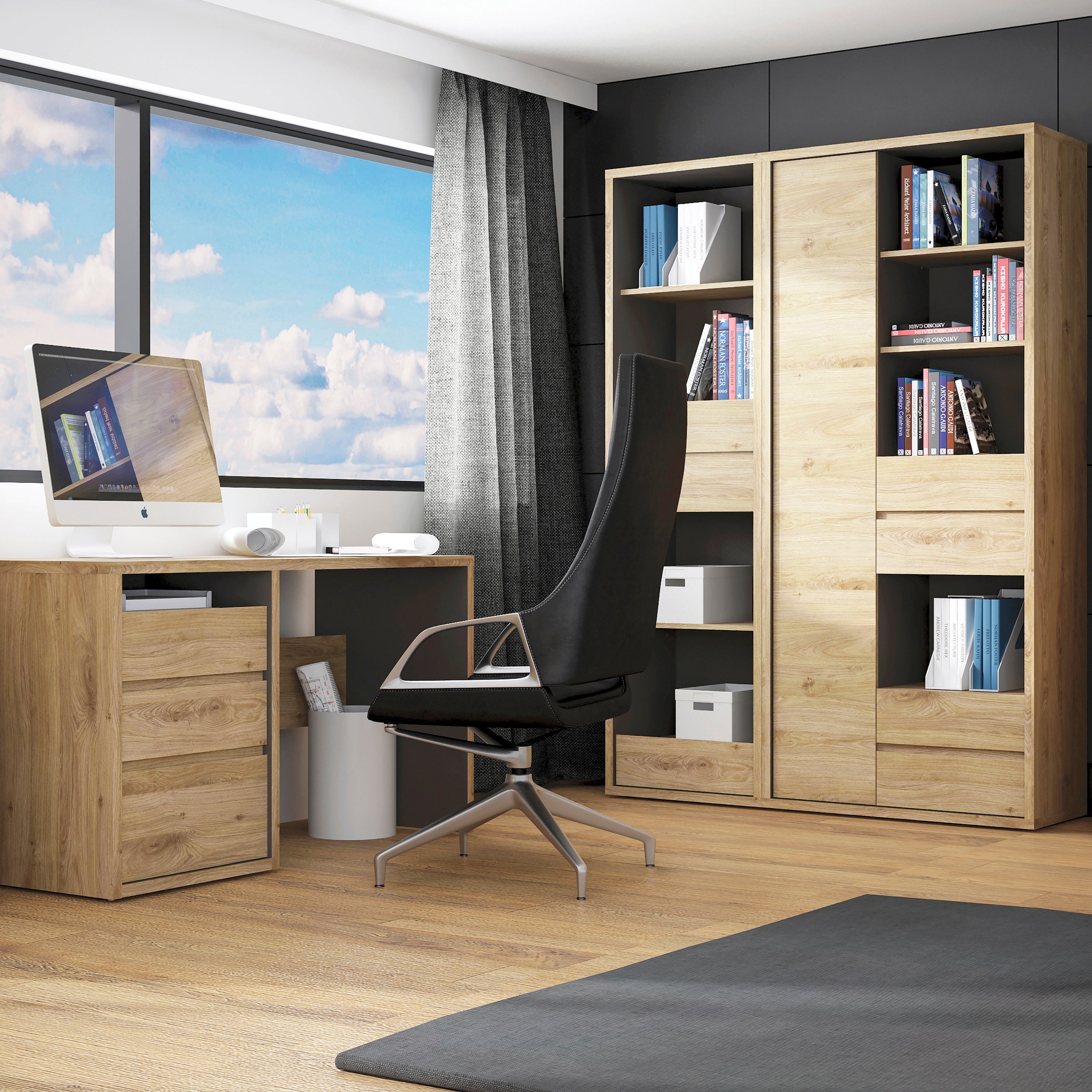 Shetland Tall Wide 1 Door 4 Drawer Bookcase – FTG, view 4