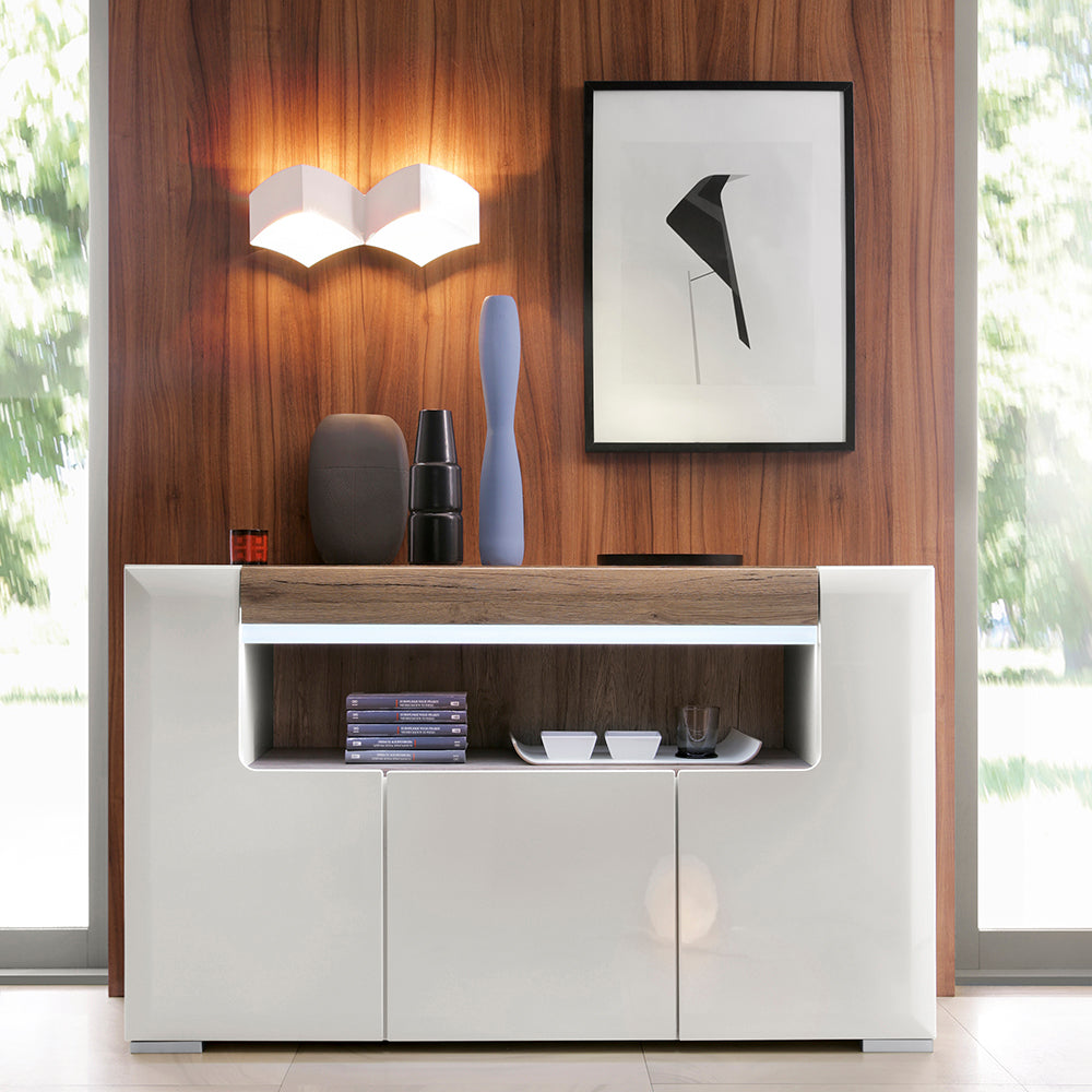 Toronto 3 Door Sideboard with open shelving (inc. Plexi Lighting) – FTG, view 4