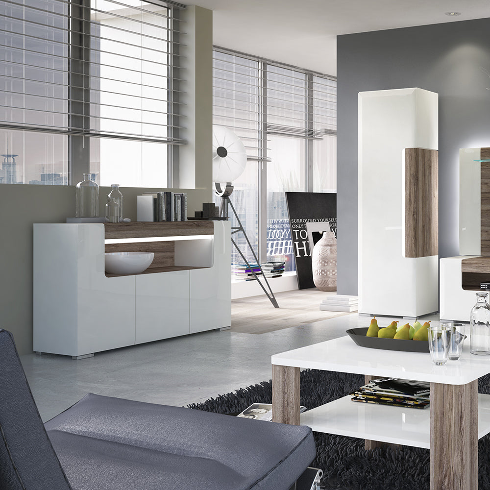 Toronto 3 Door Sideboard with open shelving (inc. Plexi Lighting) – FTG, view 6