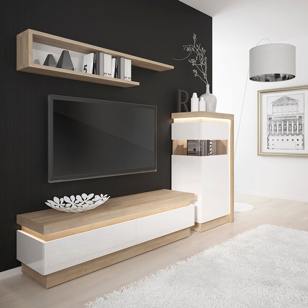 Lyon 2 Drawer TV Cabinet in Riviera Oak/White High Gloss – FTG, view 3