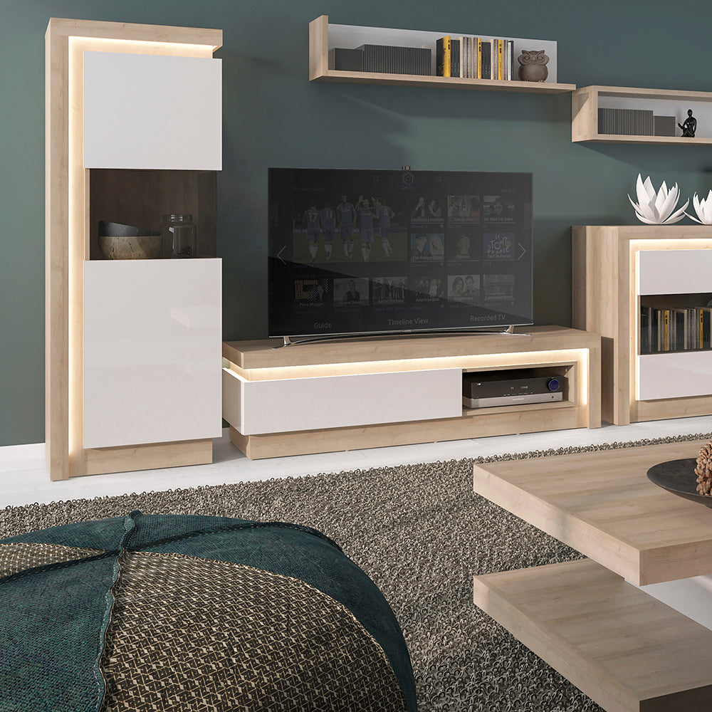 Lyon 1 Drawer TV Cabinet with Open Shelf in Riviera Oak/White High Gloss – FTG, view 3