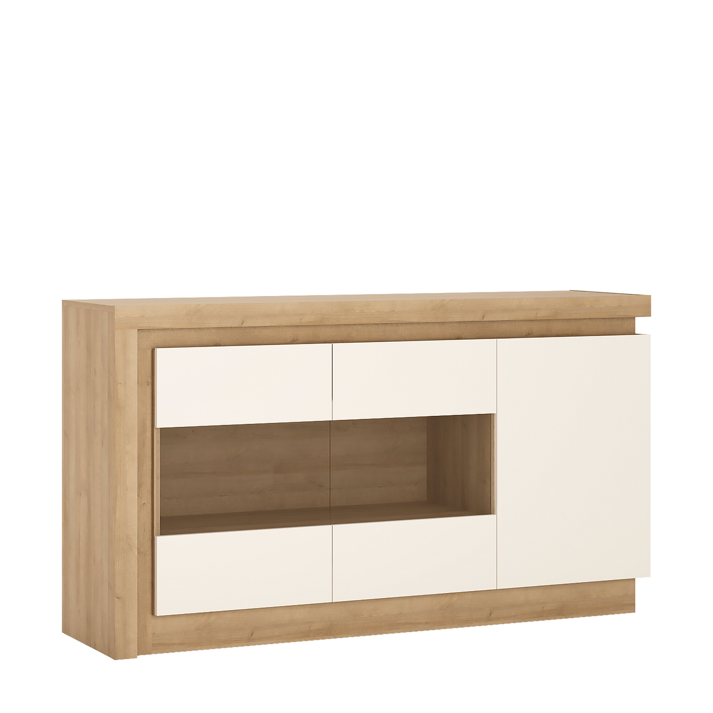 Lyon 3 Door Glazed Sideboard in Riviera Oak/White High Gloss – FTG